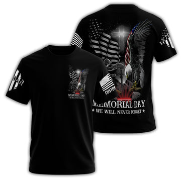 Memorial Day We Will Never Forget Bald Eagle Cross Veteran Black Shirt All-over Print Personalized T-Shirt