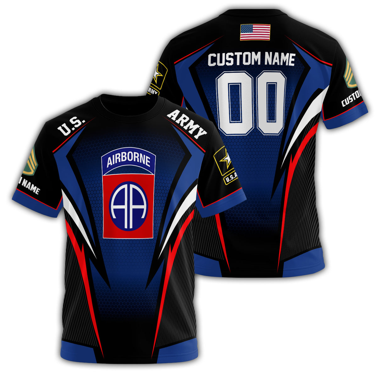 82nd Airborne Division U.S. Army Sport Style Black & Blue All-over Print Personalized T-Shirt Main image