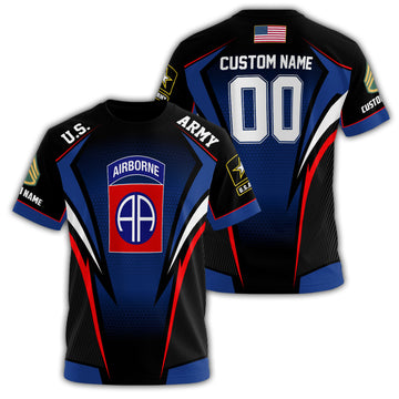82nd Airborne Division U.S. Army Sport Style Black & Blue All-over Print Personalized T-Shirt