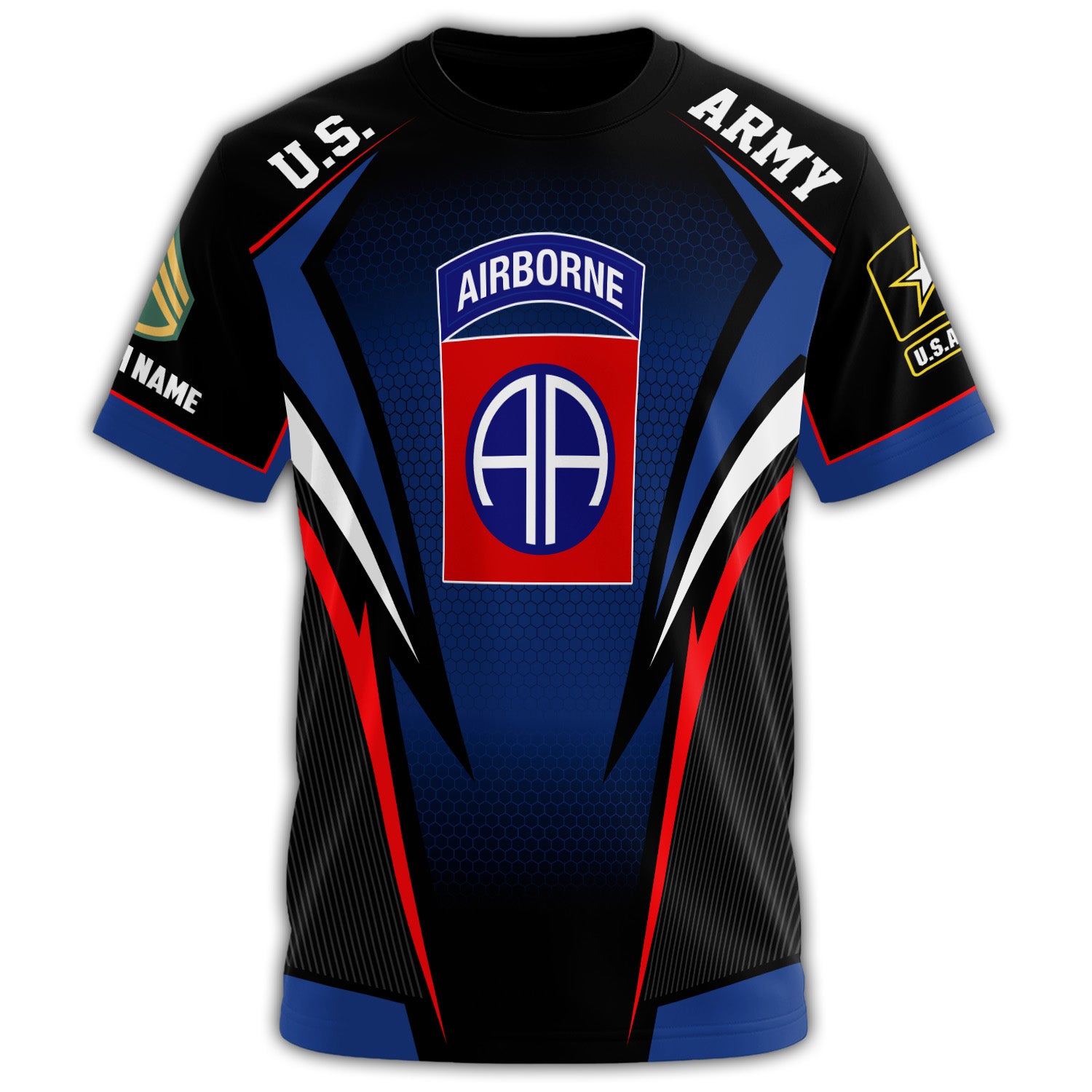 82nd Airborne Division U.S. Army Sport Style Black & Blue All-over Print Personalized T-Shirt Secondary image