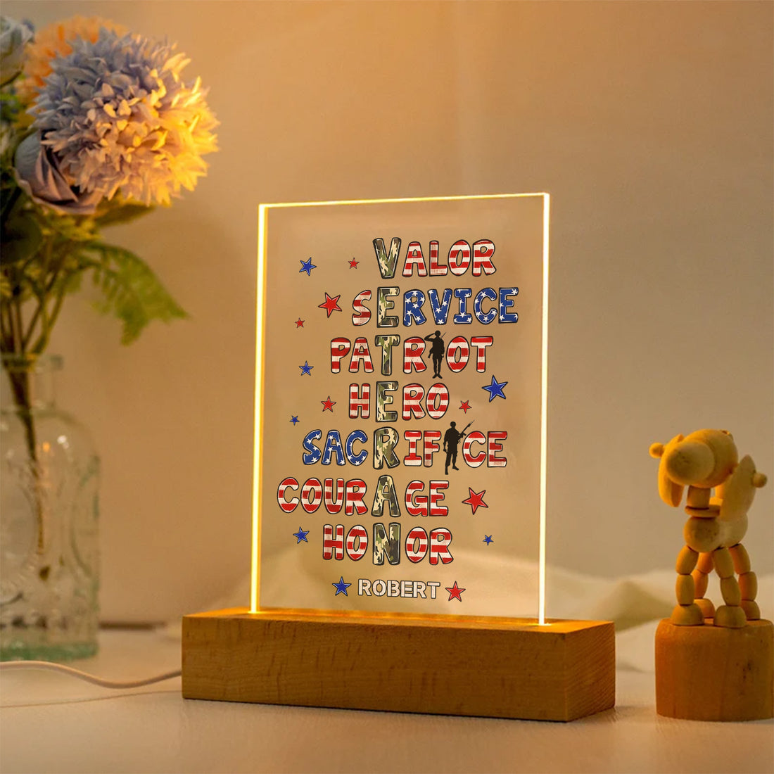 Veteran Pride Camouflage Personalized Led Night Light