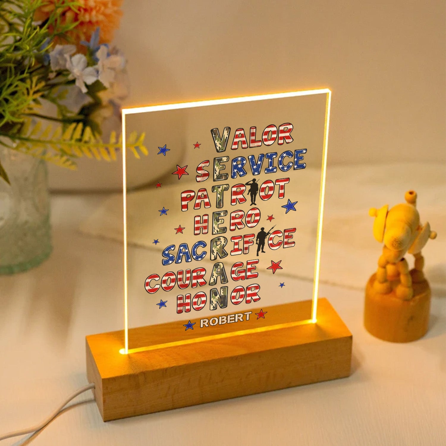 Veteran Pride Camouflage Personalized Led Night Light