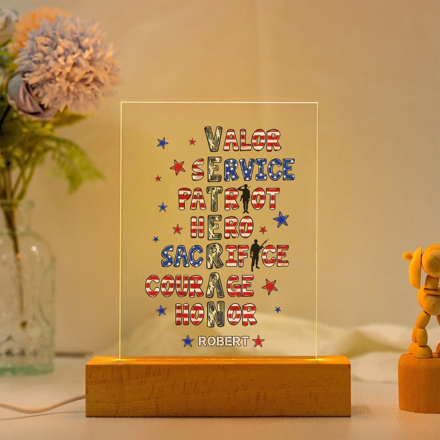 Veteran Pride Camouflage Personalized Led Night Light