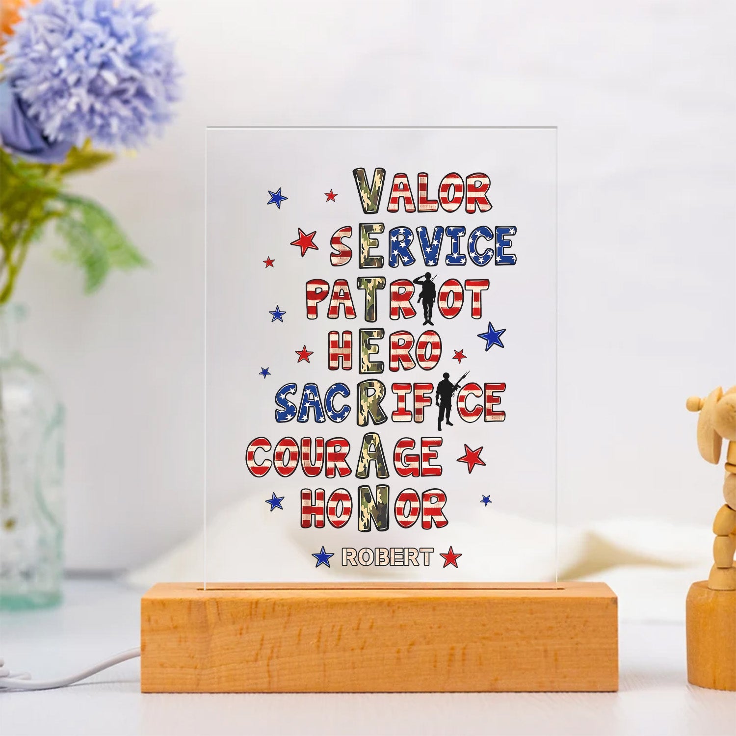 Veteran Pride Camouflage Personalized Led Night Light