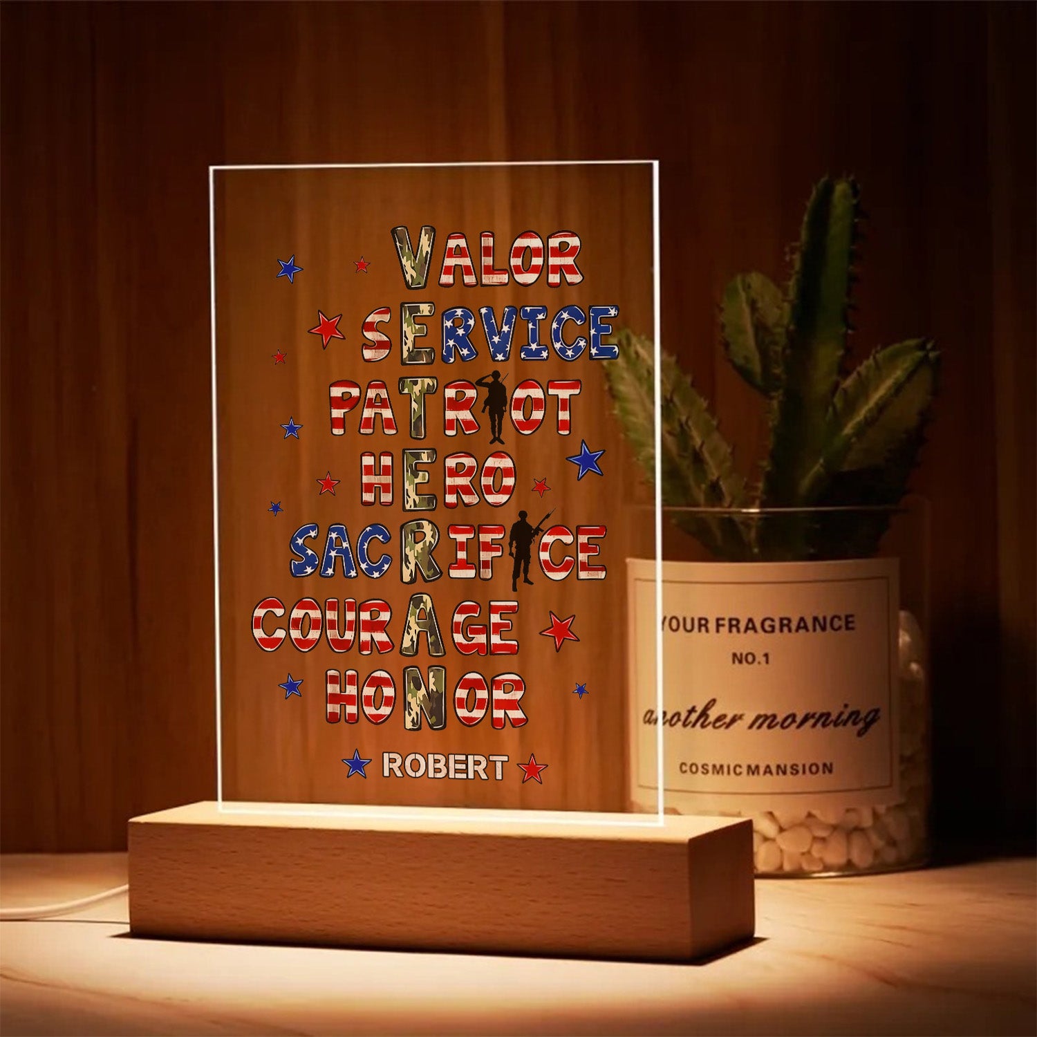 Veteran Pride Camouflage Personalized Led Night Light