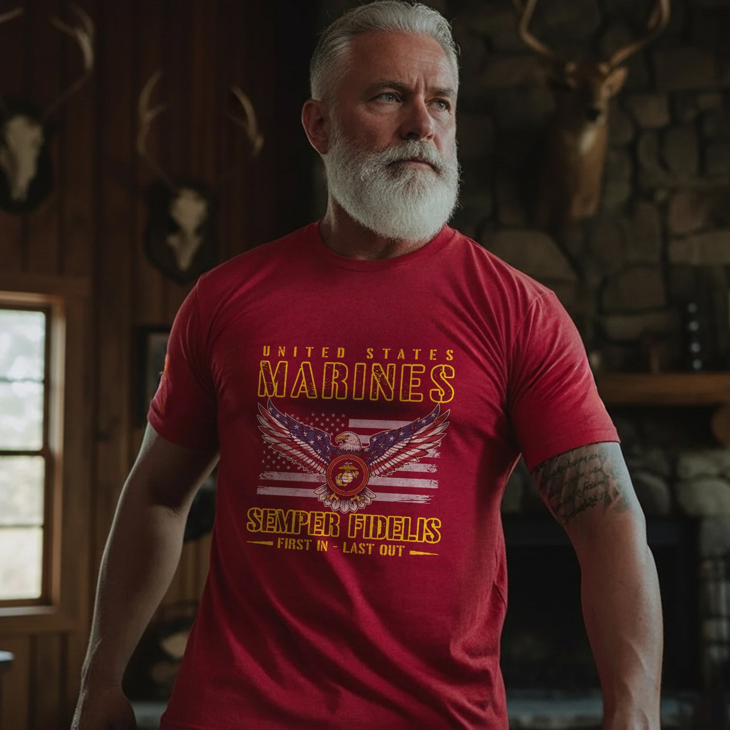 United States Marines Semper Fidelis First In Last Out Military Patriotic Honor T-Shirt Secondary image