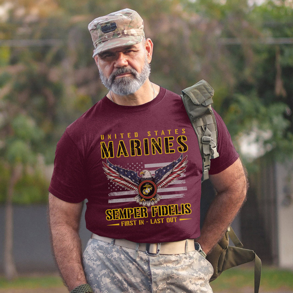 United States Marines Semper Fidelis First In Last Out Military Patriotic Honor T-Shirt