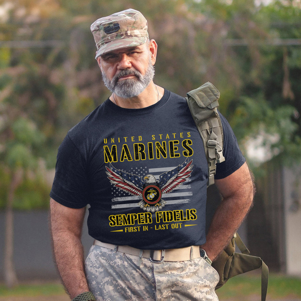 United States Marines Semper Fidelis First In Last Out Military Patriotic Honor T-Shirt