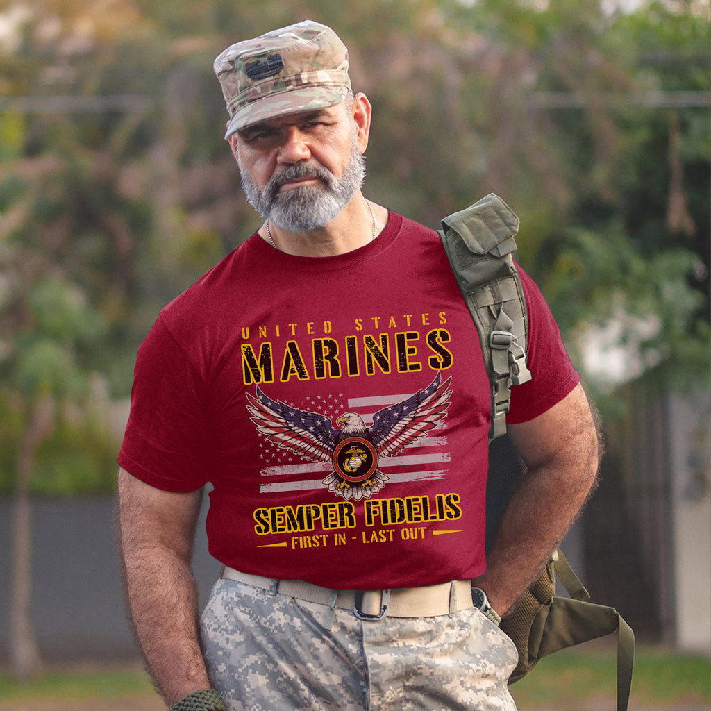 United States Marines Semper Fidelis First In Last Out Military Patriotic Honor T-Shirt