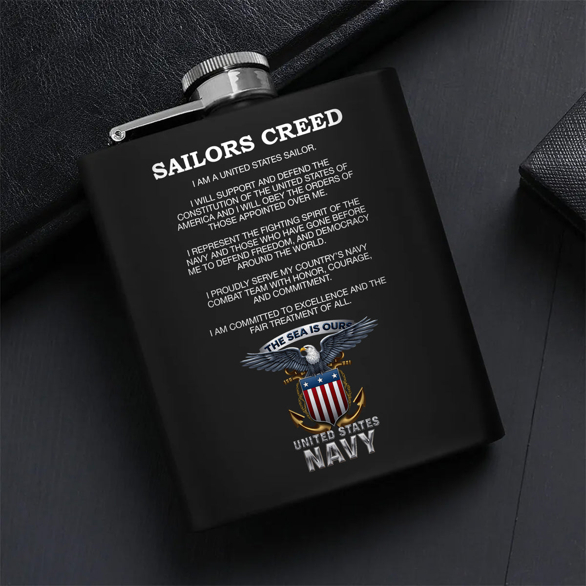 Sailors Creed I Am a United States Sailor I Support and Defend the Constitution Honor Courage Commitment Hip Flask Set Main image