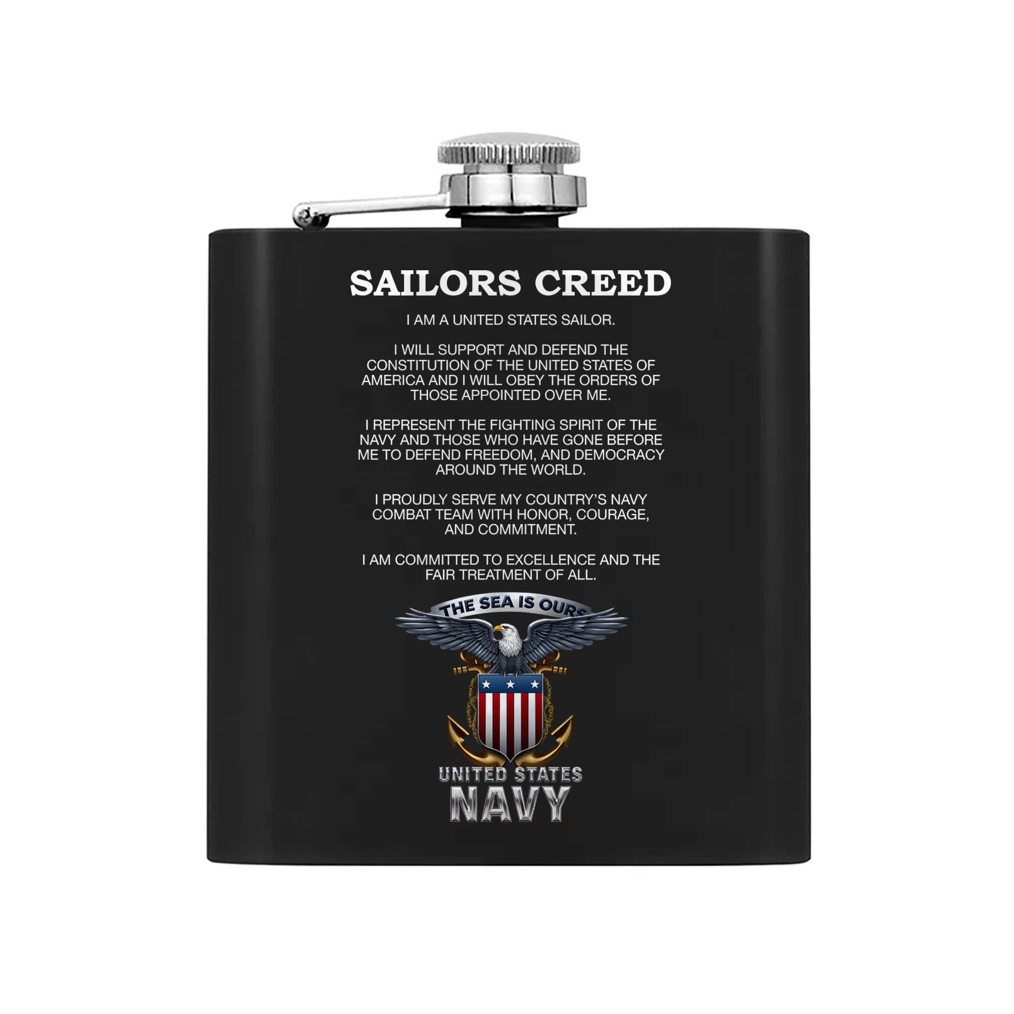 Sailors Creed I Am a United States Sailor I Support and Defend the Constitution Honor Courage Commitment Hip Flask Set