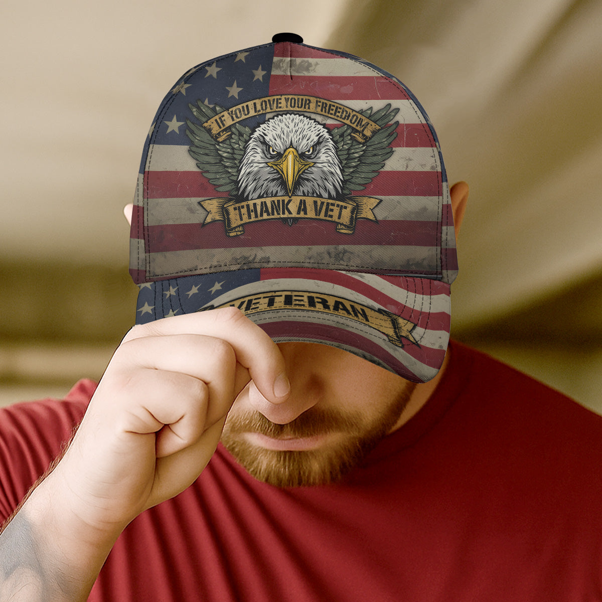 Thank a Vet Love Freedom All-Over Print Baseball Cap