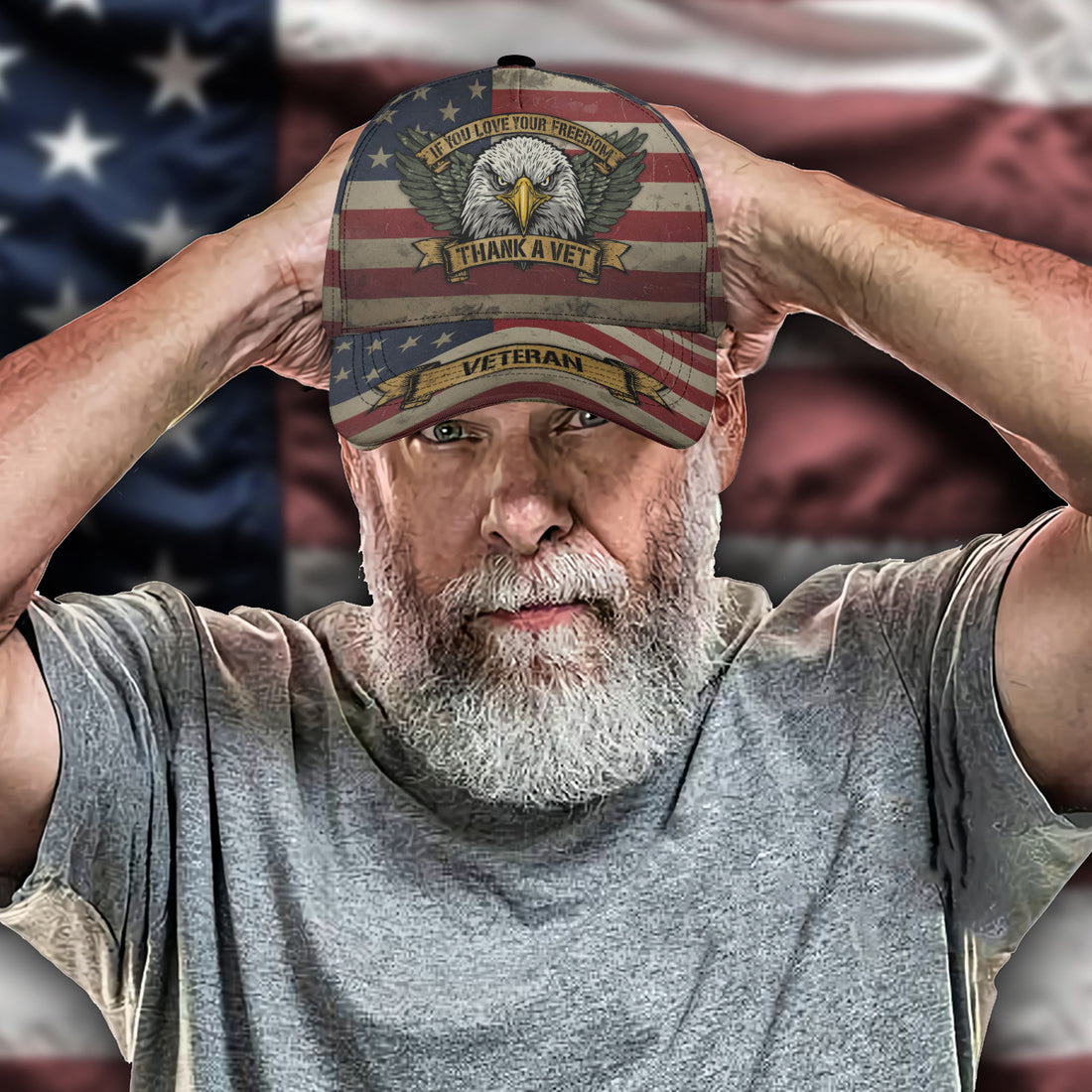 Thank a Vet Love Freedom All-Over Print Baseball Cap