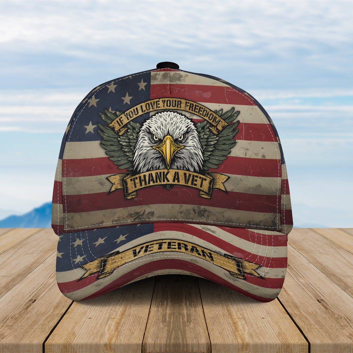 Thank a Vet Love Freedom All-Over Print Baseball Cap