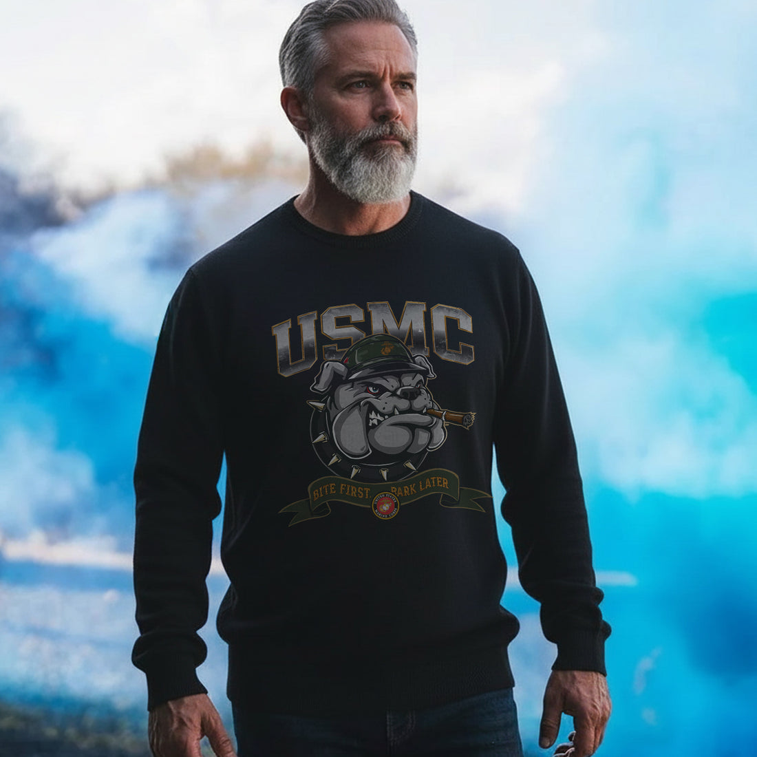 USMC American Bulldog Bite First Bark Sweatshirt