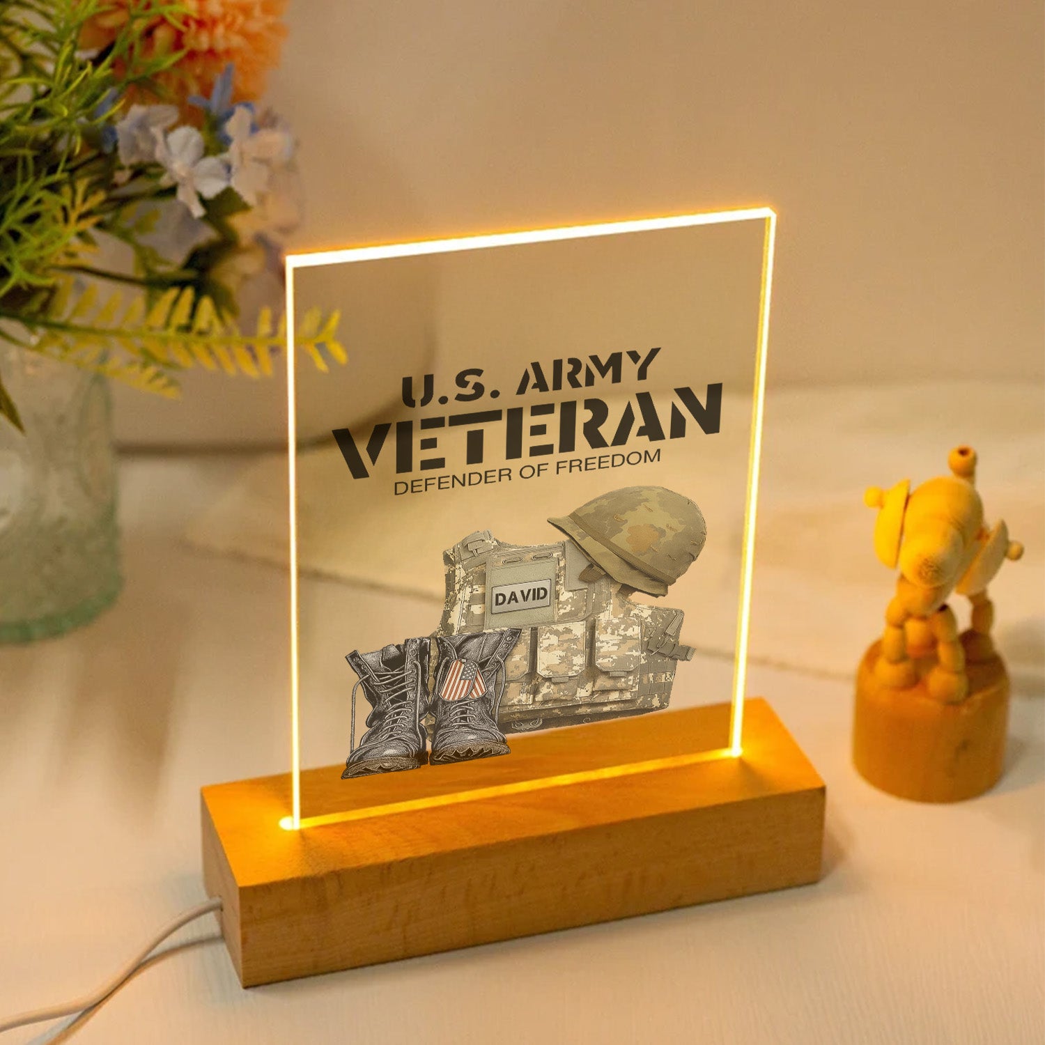 US Army Veteran Defender of Freedom Personalized LED Night Light Secondary image