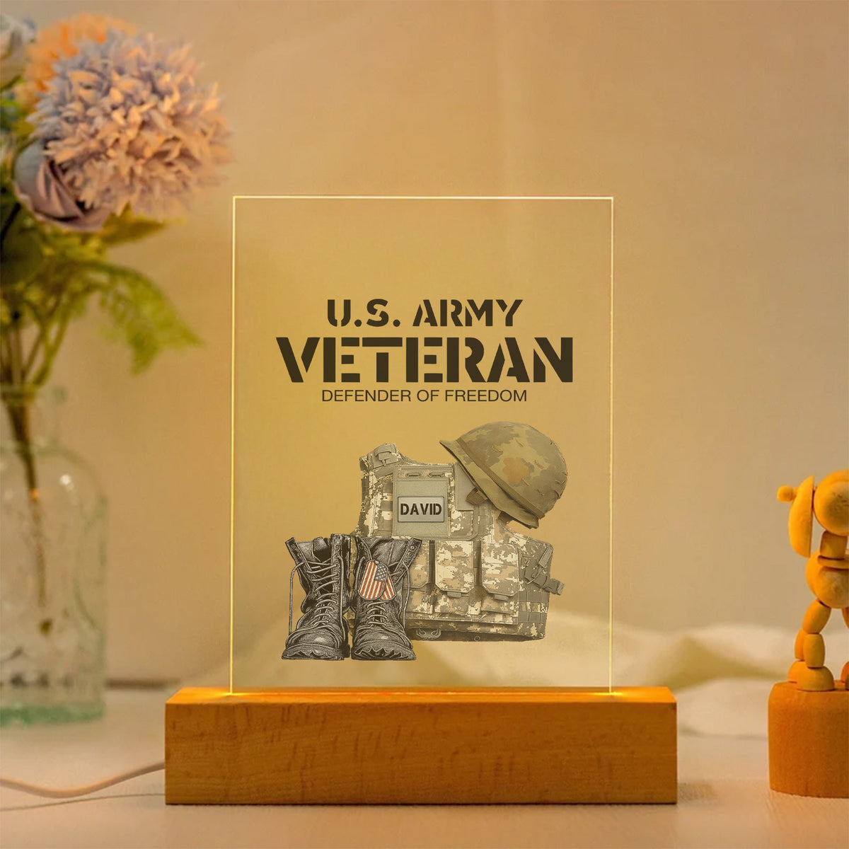US Army Veteran Defender of Freedom Personalized LED Night Light