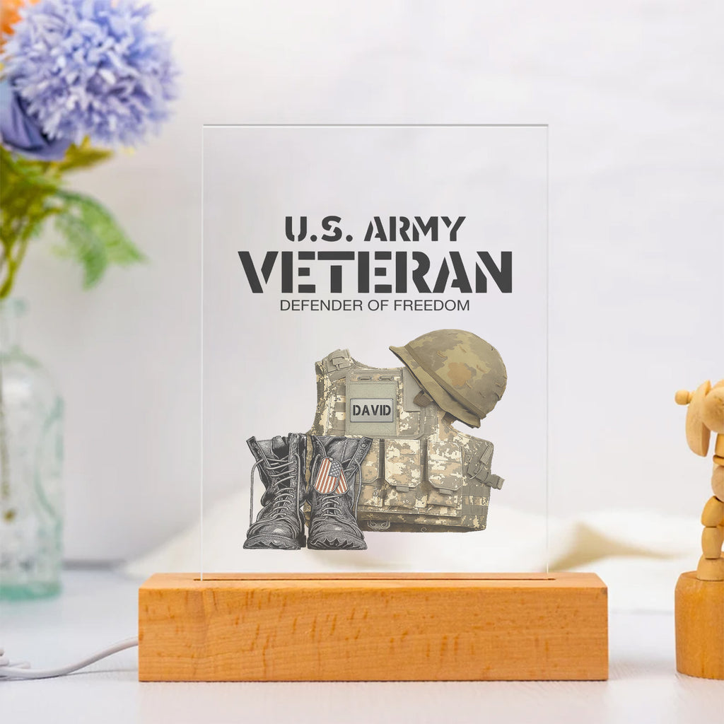 US Army Veteran Defender of Freedom Personalized LED Night Light