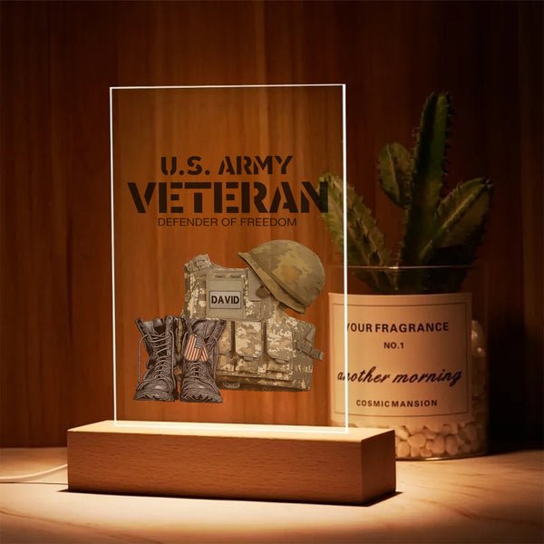US Army Veteran Defender of Freedom Personalized LED Night Light