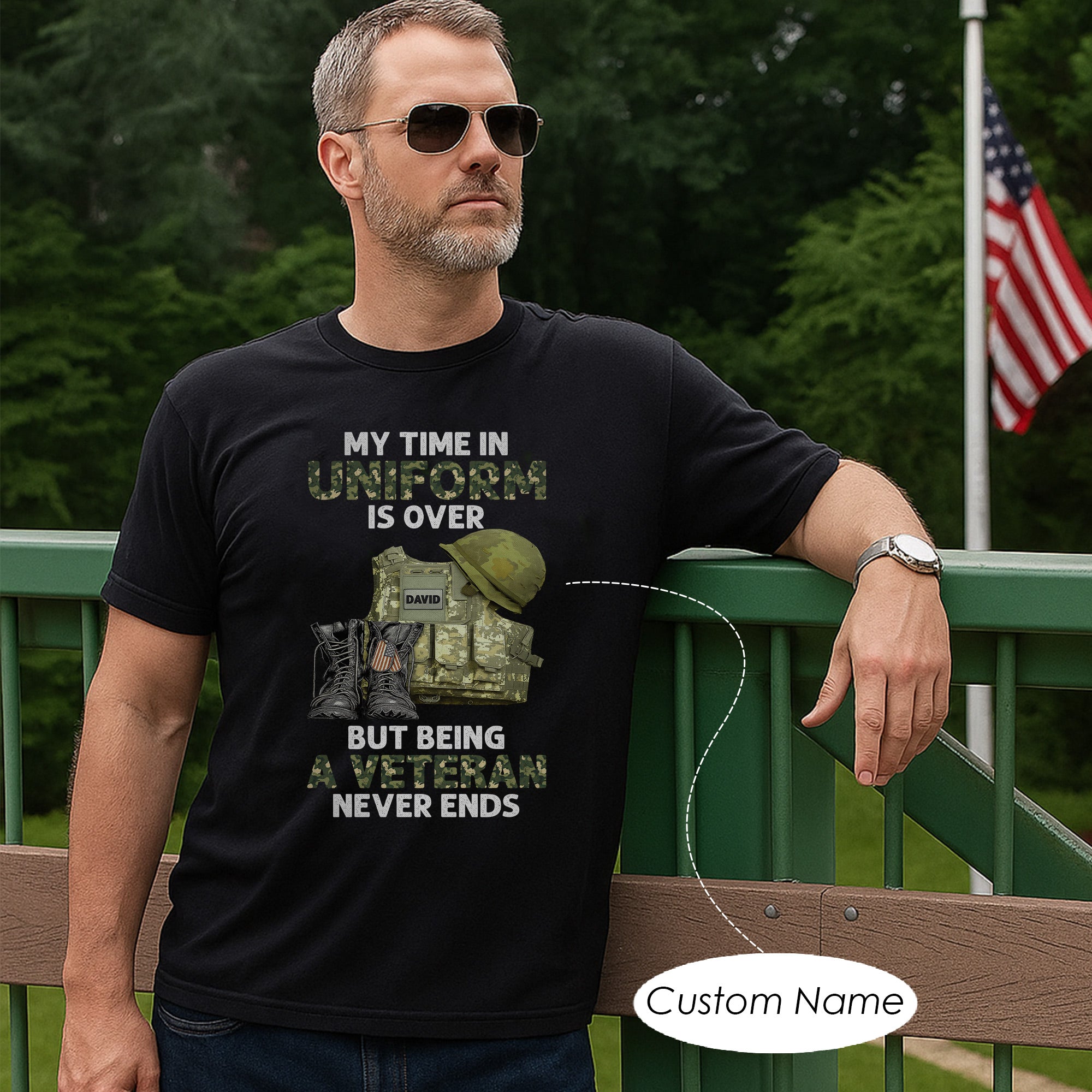 My Time in Uniform Is Over But Being a Veteran Never Ends US Military Pride Personalized T-Shirt