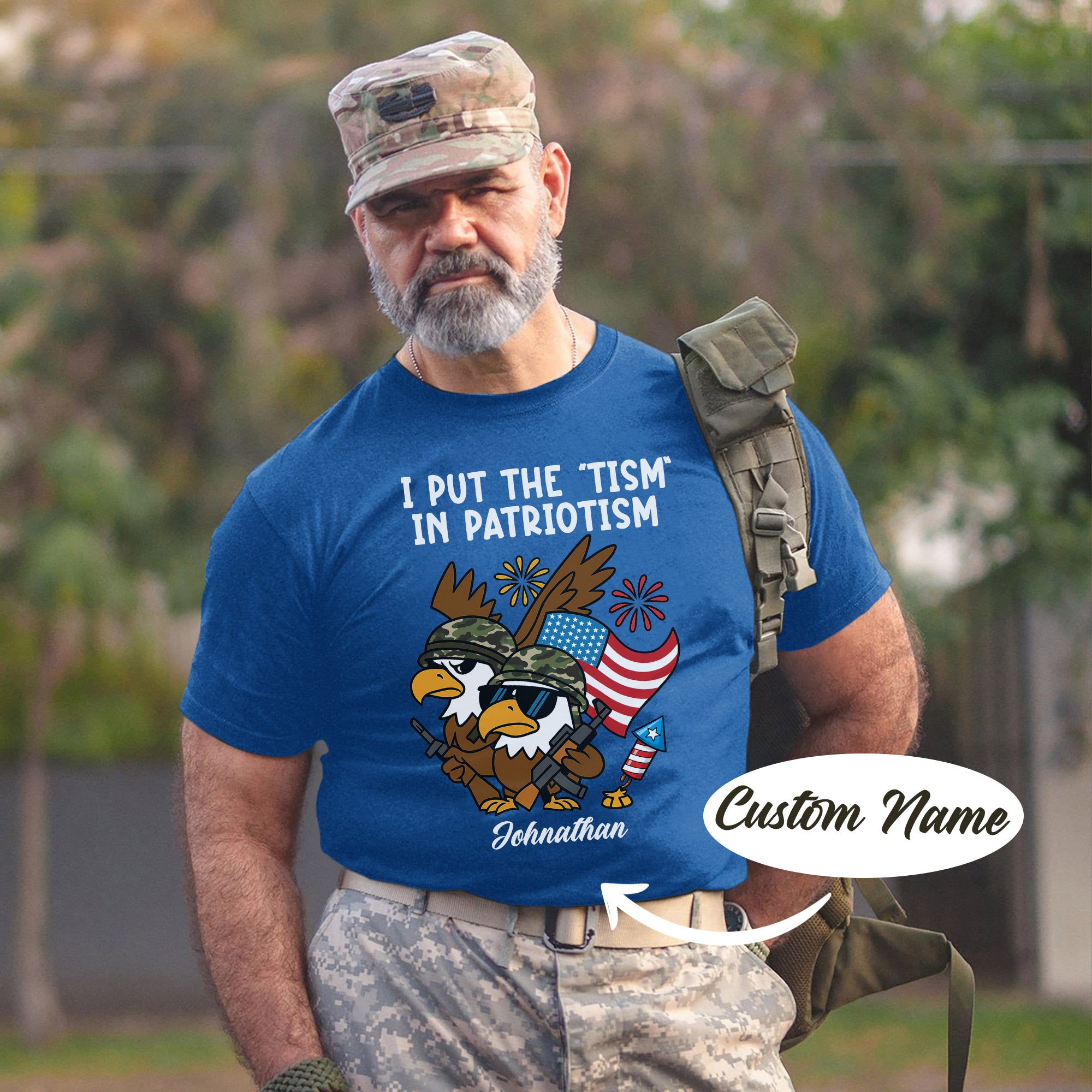 I Put the Tism in Patriotism Funny Veteran US Military Patriotic Humor Personalized T-Shirt