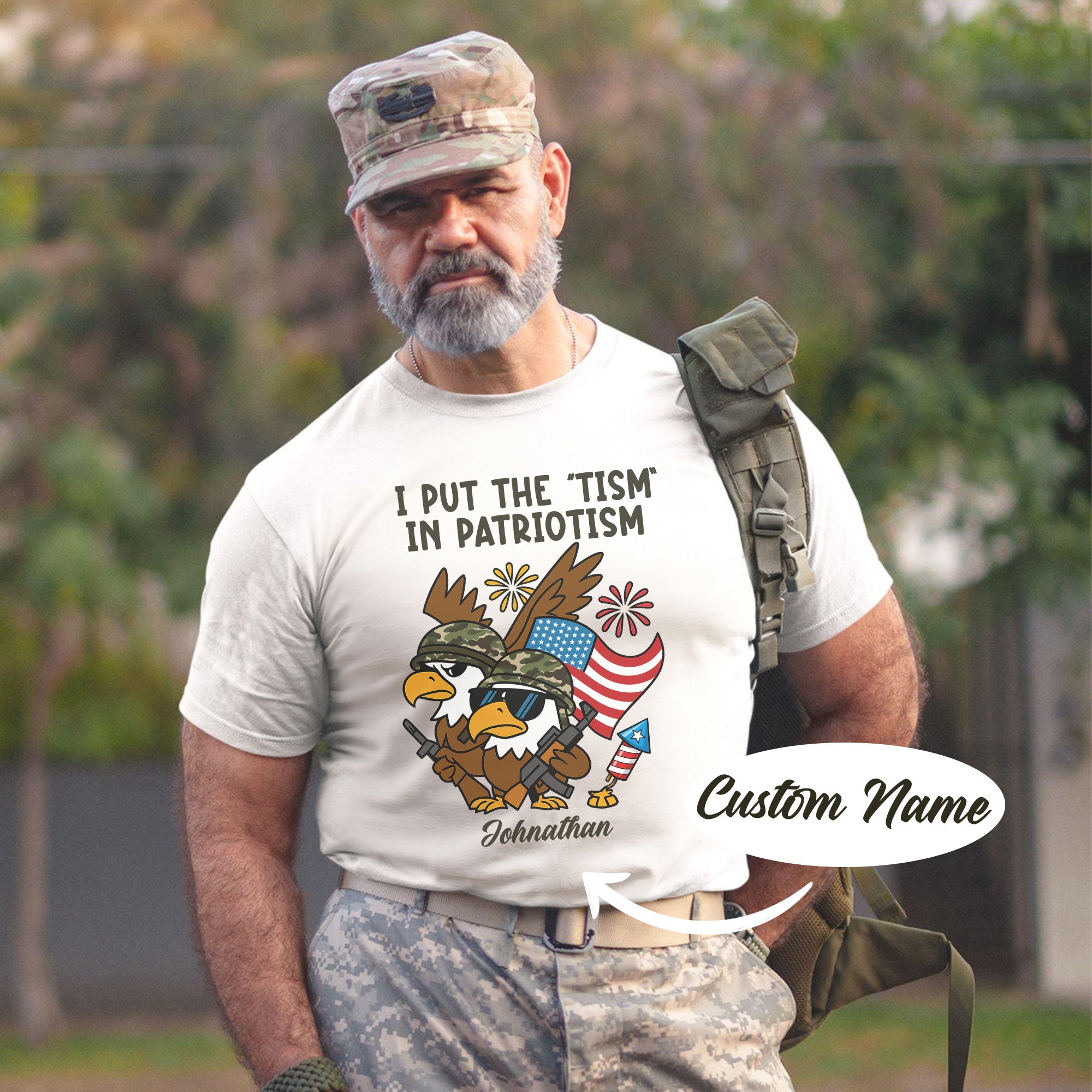 I Put the Tism in Patriotism Funny Veteran US Military Patriotic Humor Personalized T-Shirt