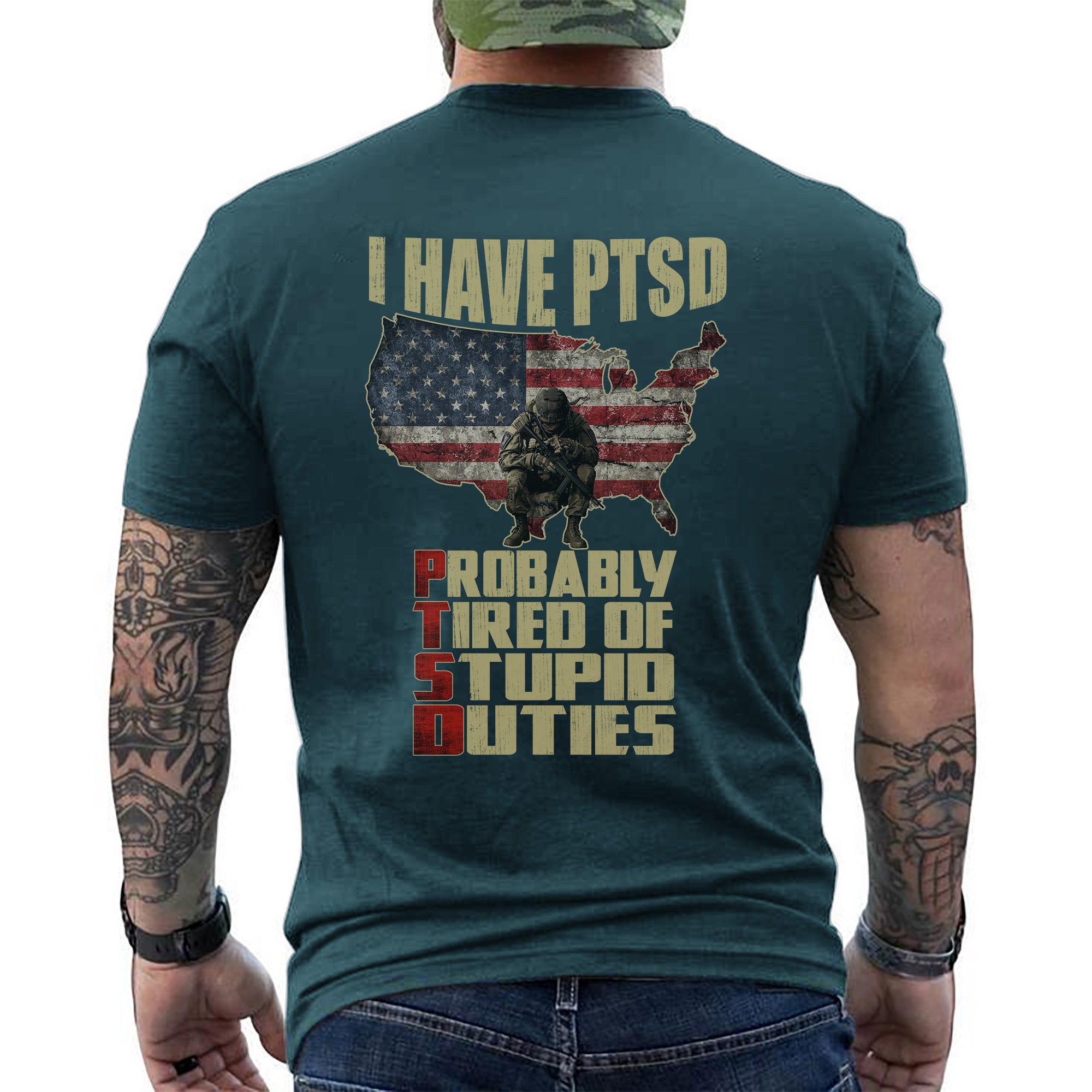 I Have PTSD Probably Tired of Stupid Duties Funny Veteran US Military Patriotic T-Shirt