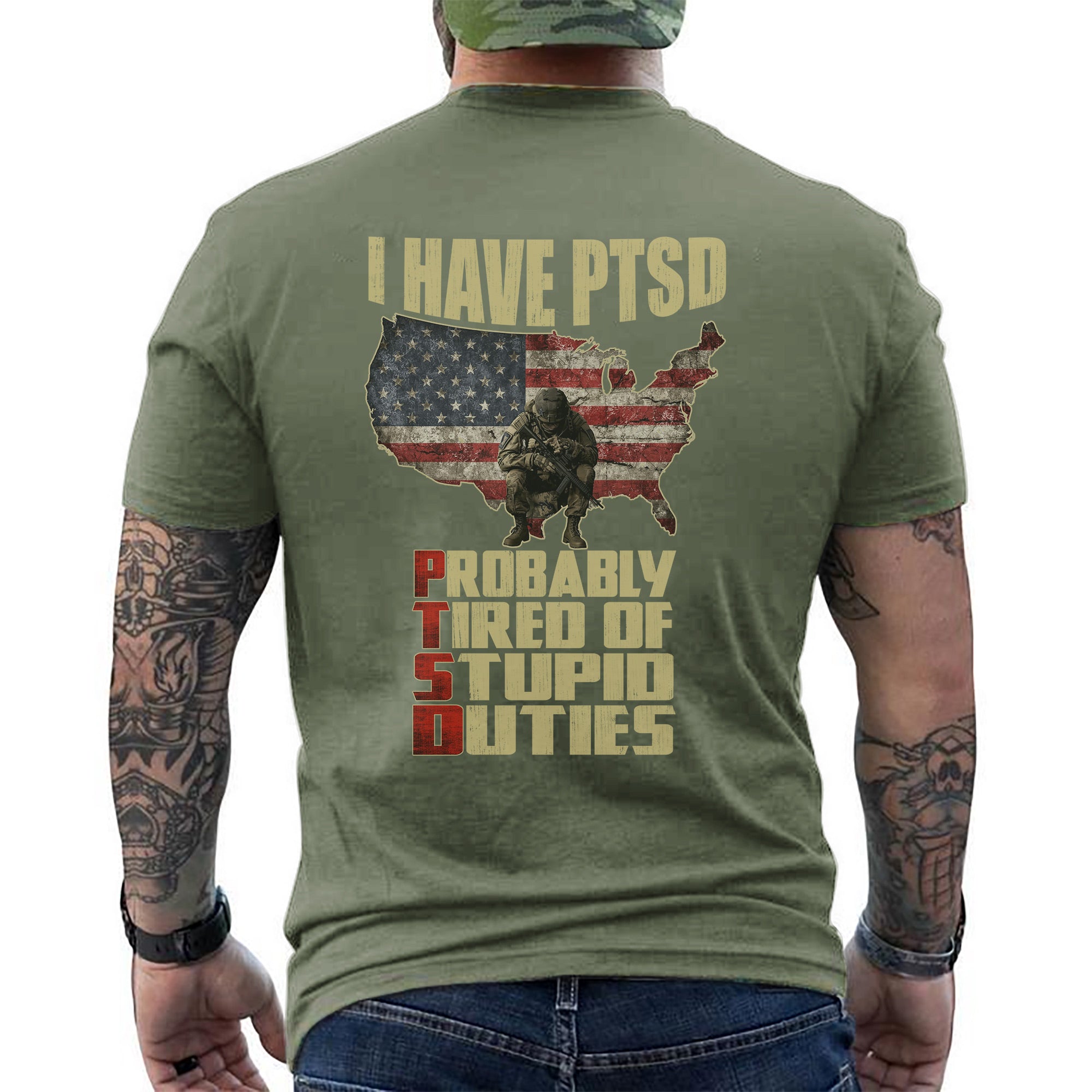 I Have PTSD Probably Tired of Stupid Duties Funny Veteran US Military Patriotic T-Shirt
