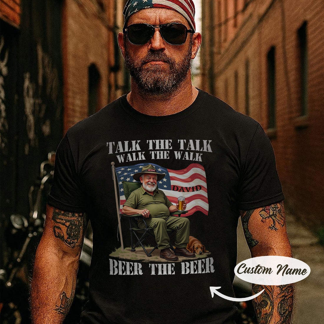 Talk the Talk Walk the Walk Beer the Beer US Military Veteran Humor Personalized T-Shirt