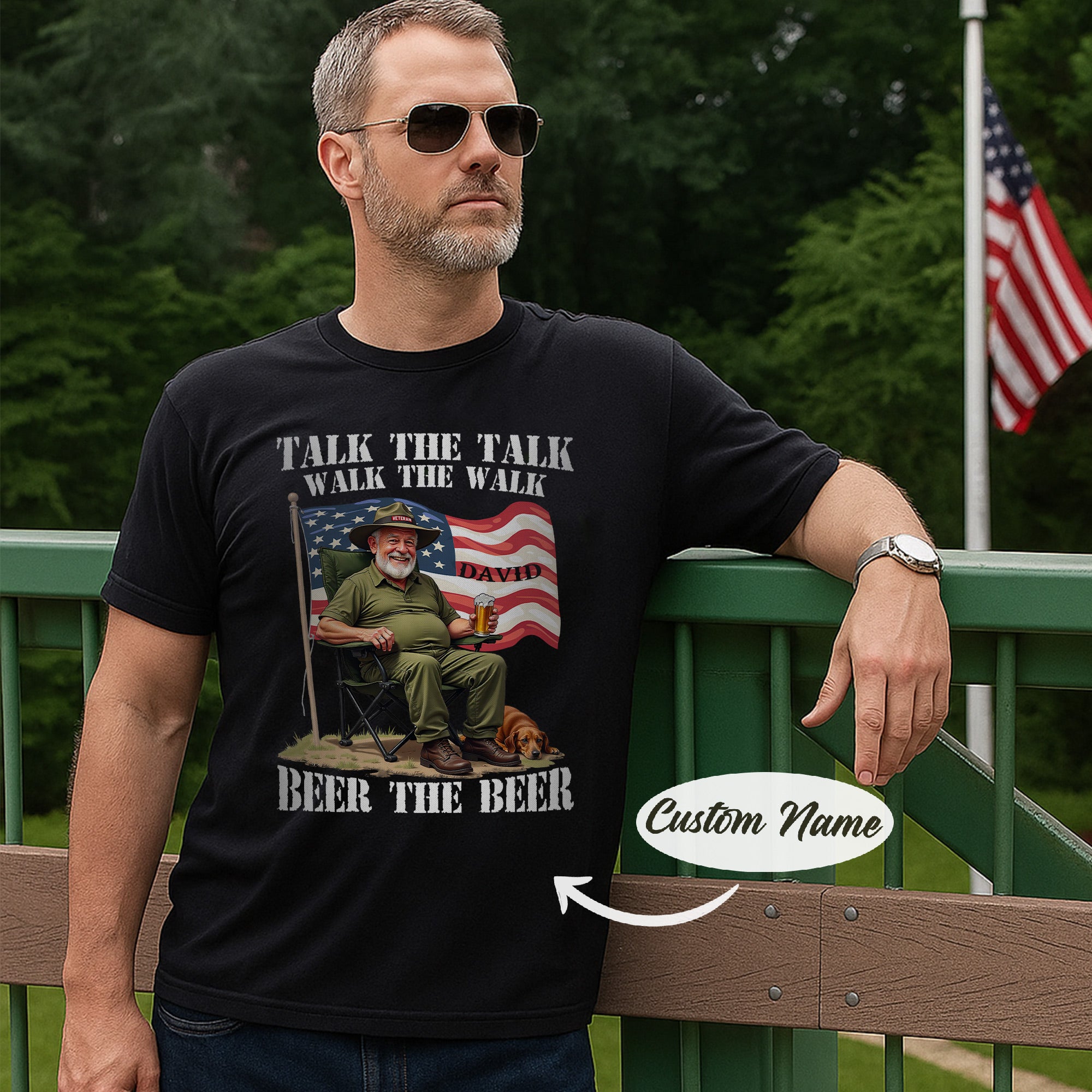 Talk the Talk Walk the Walk Beer the Beer US Military Veteran Humor Personalized T-Shirt