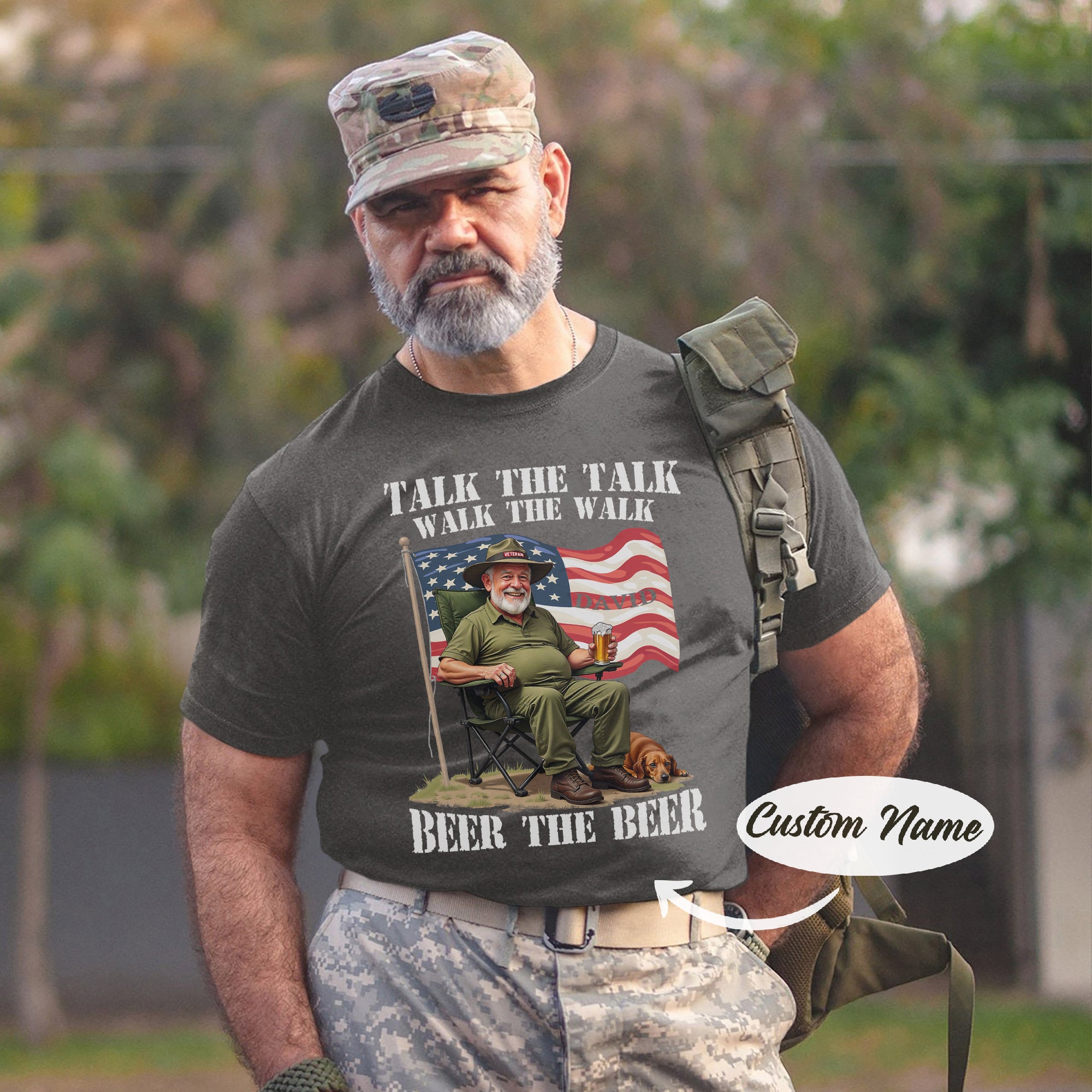 Talk the Talk Walk the Walk Beer the Beer US Military Veteran Humor Personalized T-Shirt