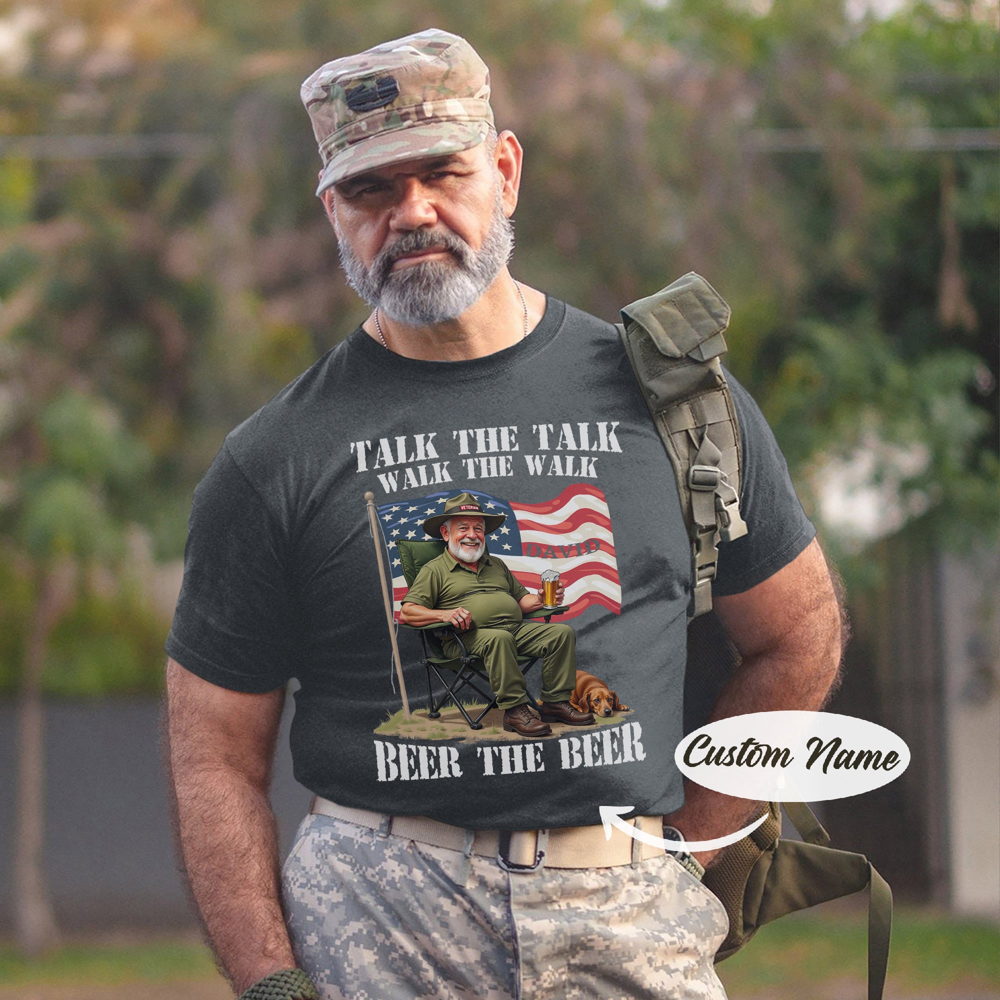 Talk the Talk Walk the Walk Beer the Beer US Military Veteran Humor Personalized T-Shirt