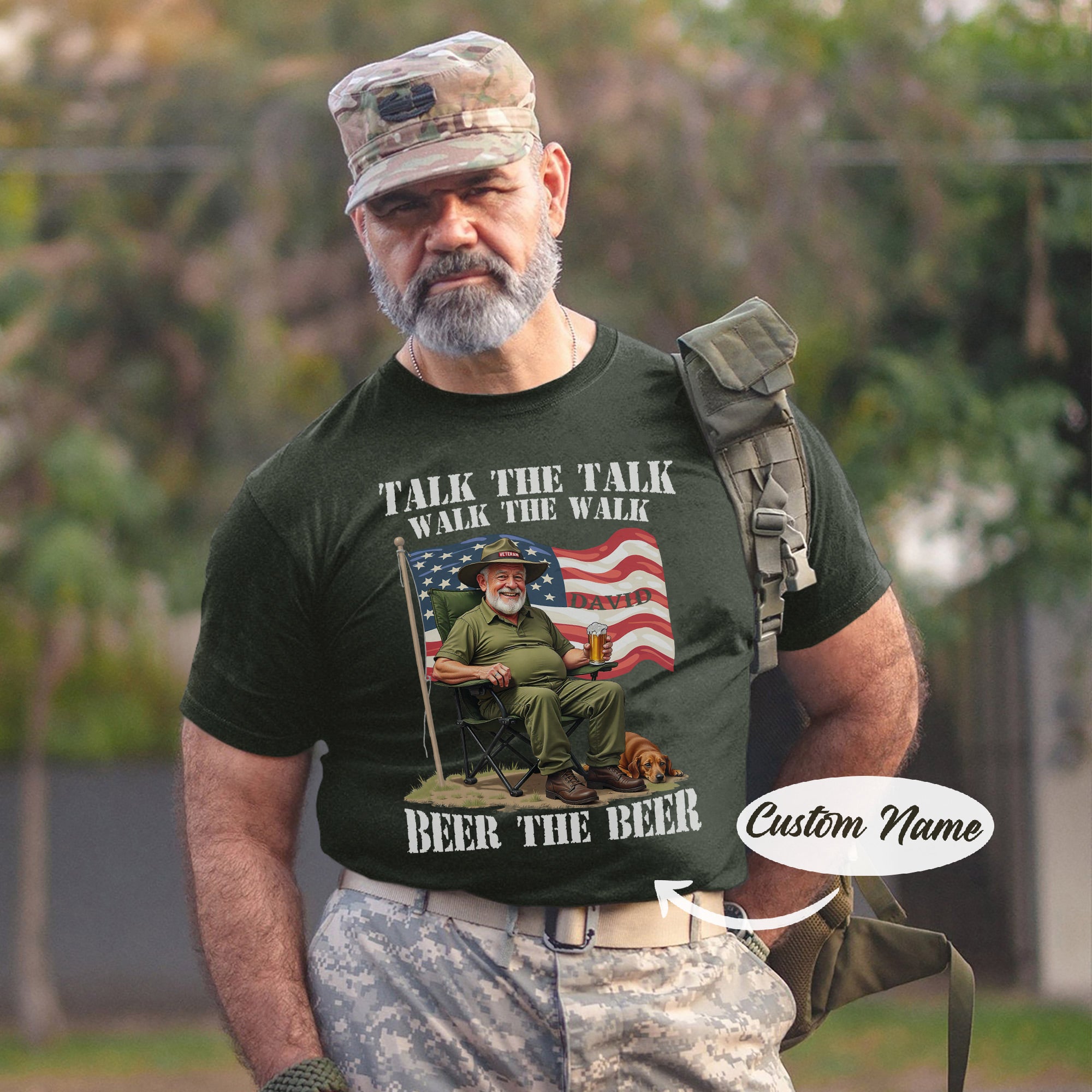 Talk the Talk Walk the Walk Beer the Beer US Military Veteran Humor Personalized T-Shirt