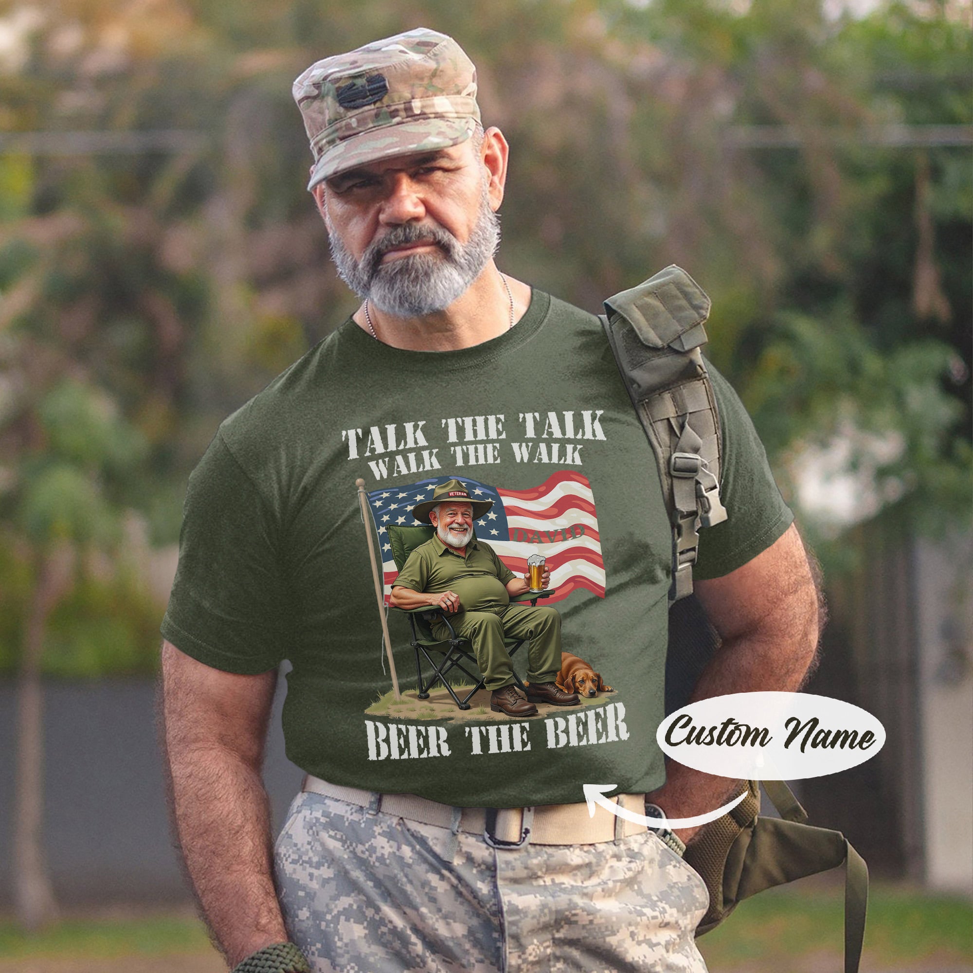 Talk the Talk Walk the Walk Beer the Beer US Military Veteran Humor Personalized T-Shirt