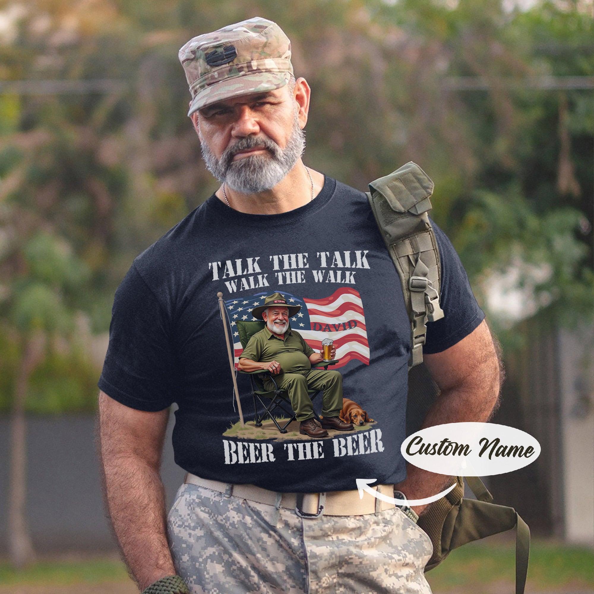 Talk the Talk Walk the Walk Beer the Beer US Military Veteran Humor Personalized T-Shirt