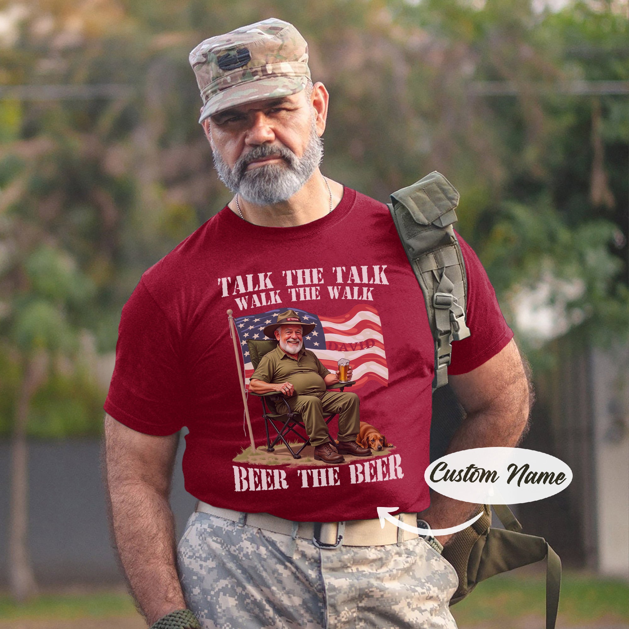 Talk the Talk Walk the Walk Beer the Beer US Military Veteran Humor Personalized T-Shirt