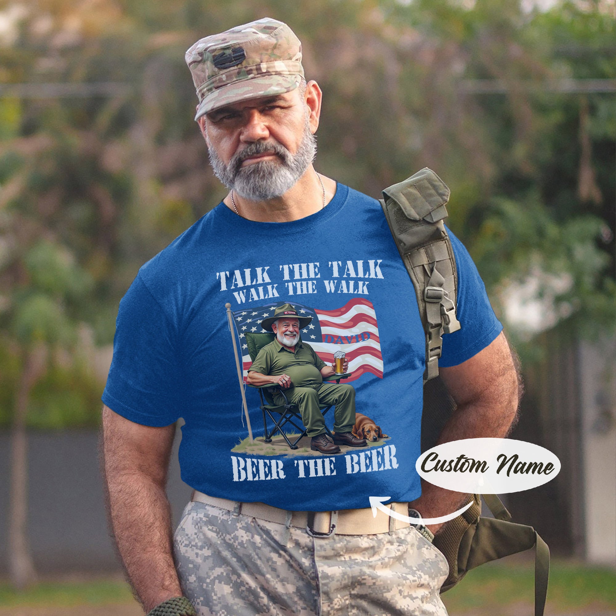 Talk the Talk Walk the Walk Beer the Beer US Military Veteran Humor Personalized T-Shirt