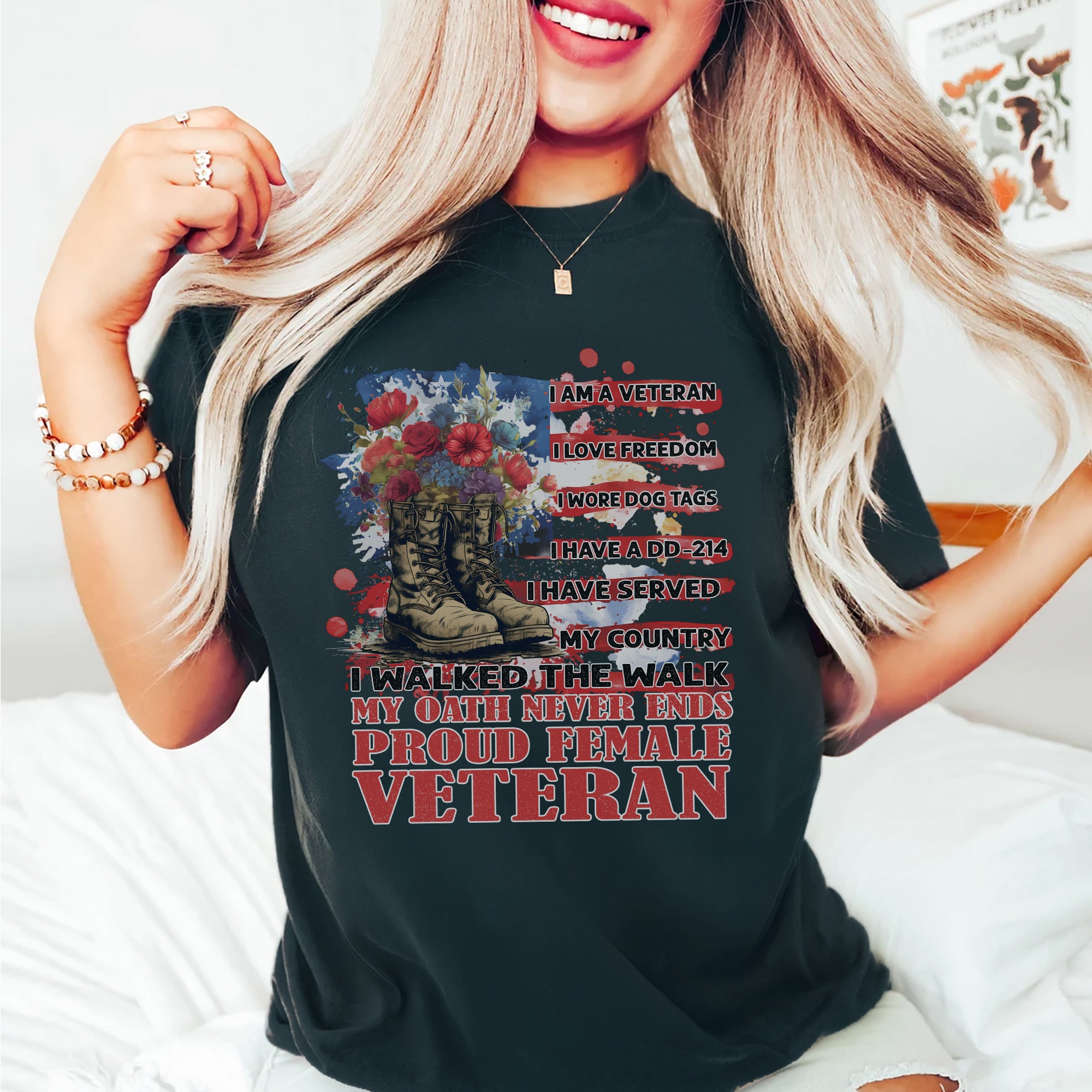 Proud Female Veteran I Served with Honor I Have A DD214 My Oath Never Ends T-Shirt