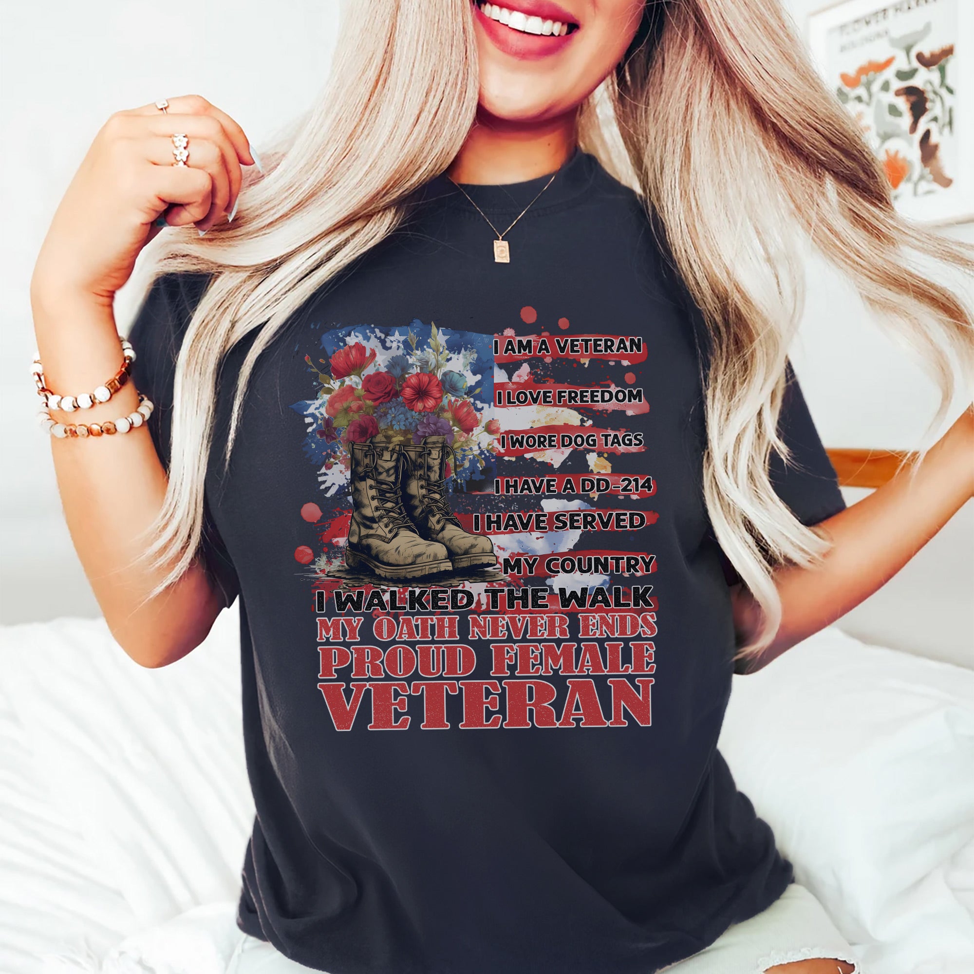 Proud Female Veteran I Served with Honor I Have A DD214 My Oath Never Ends T-Shirt