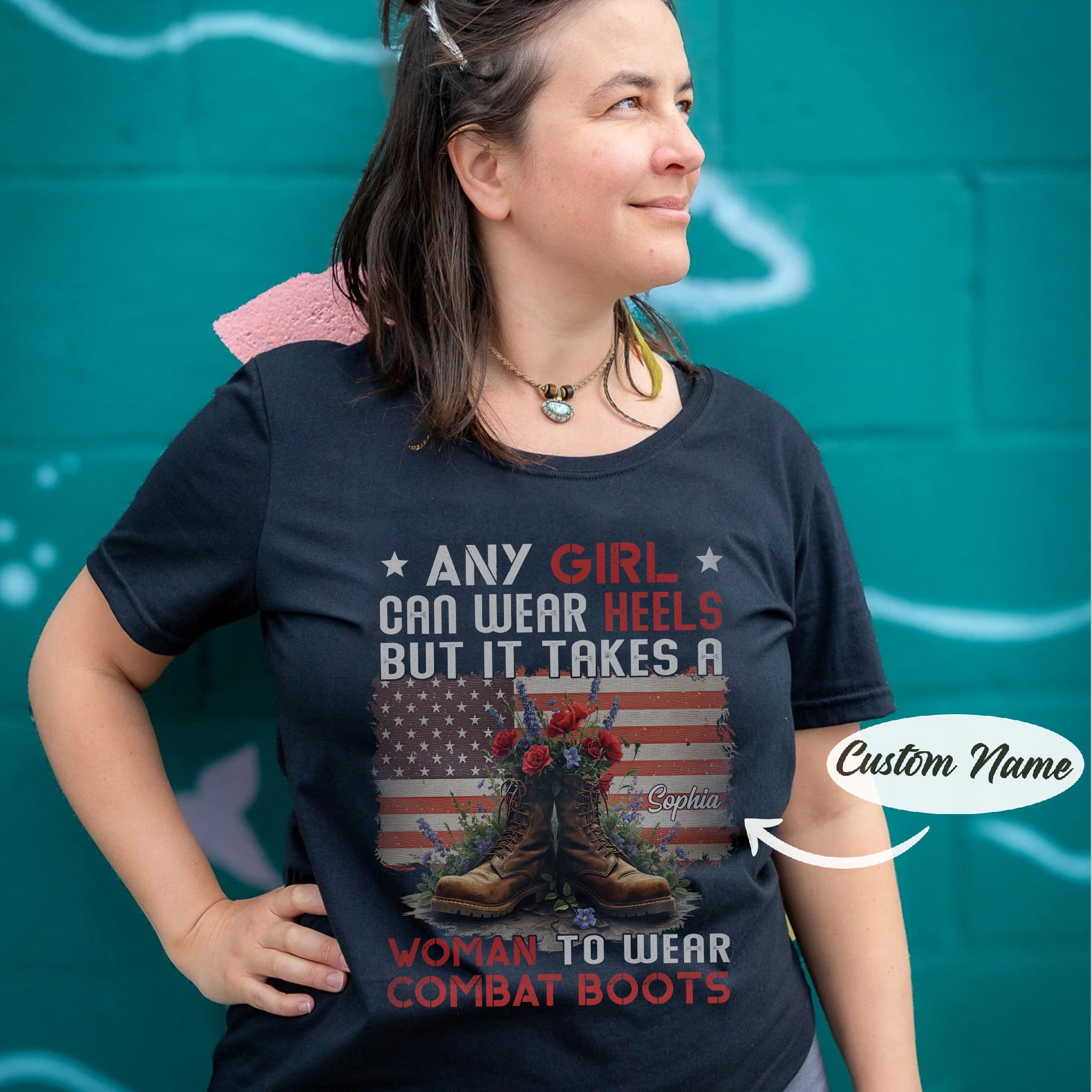 It Takes a Woman to Wear Combat Boots US Military Gift For Female Veterans  Personalized T-Shirt