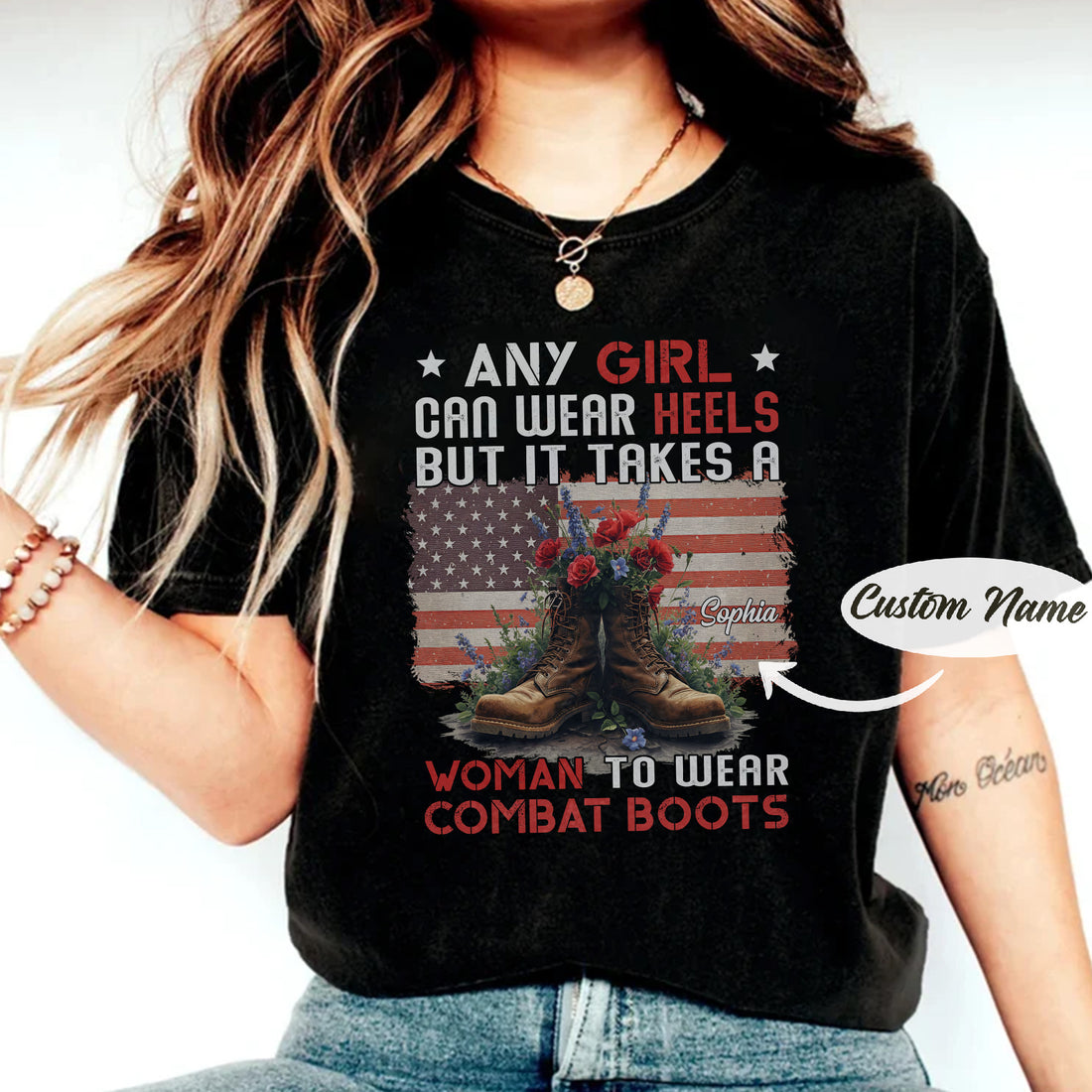 It Takes a Woman to Wear Combat Boots US Military Gift For Female Veterans  Personalized T-Shirt