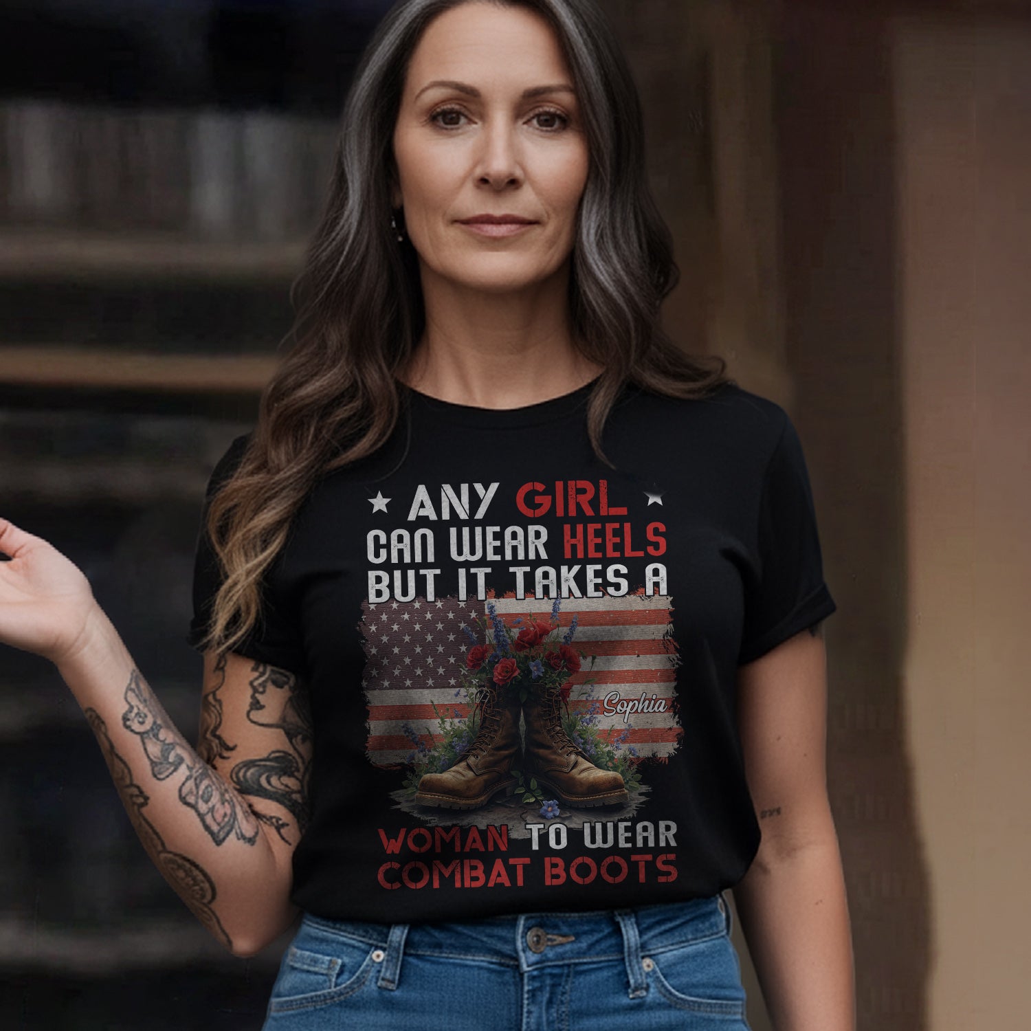 It Takes a Woman to Wear Combat Boots Personalized T-Shirt Secondary image