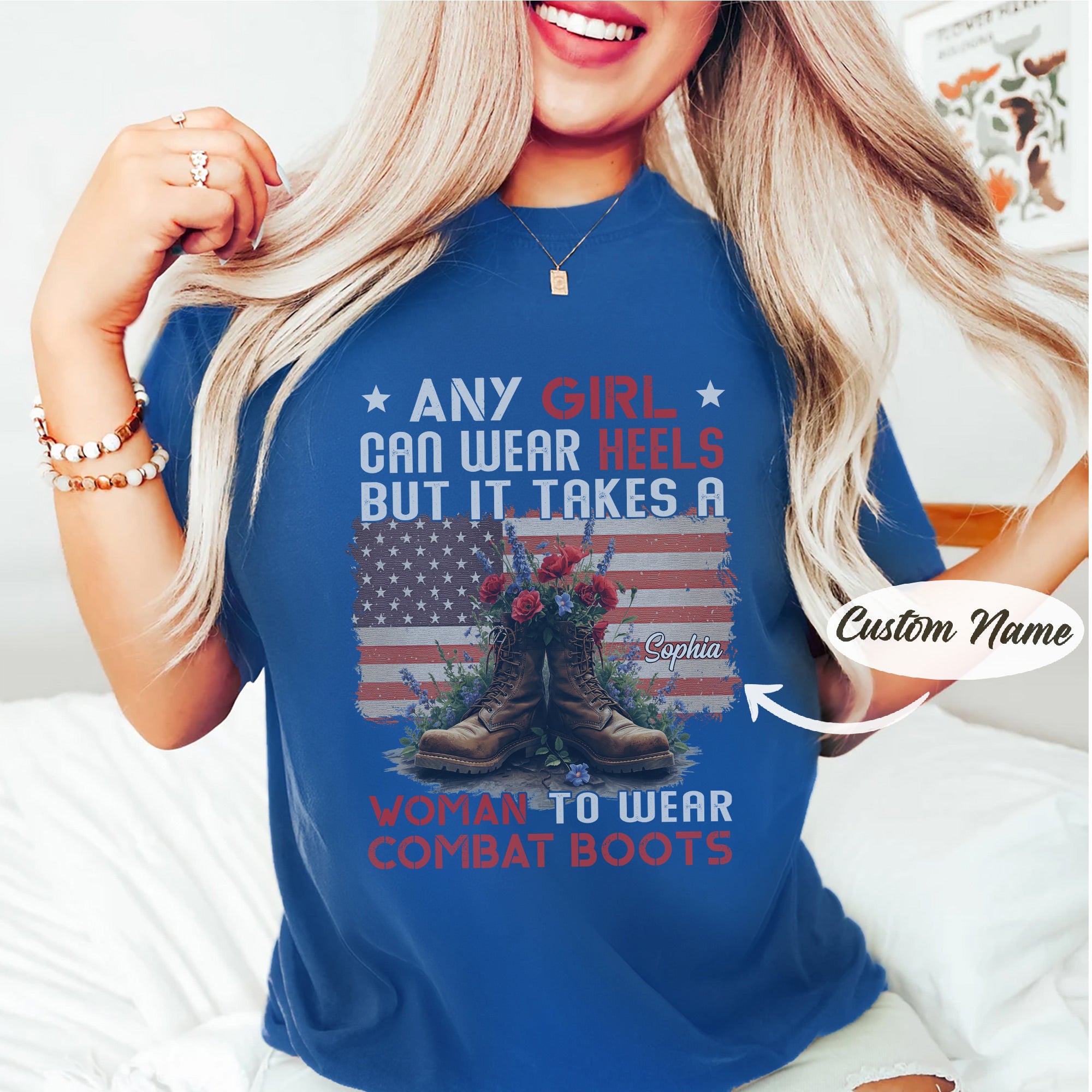 It Takes a Woman to Wear Combat Boots US Military Gift For Female Veterans  Personalized T-Shirt