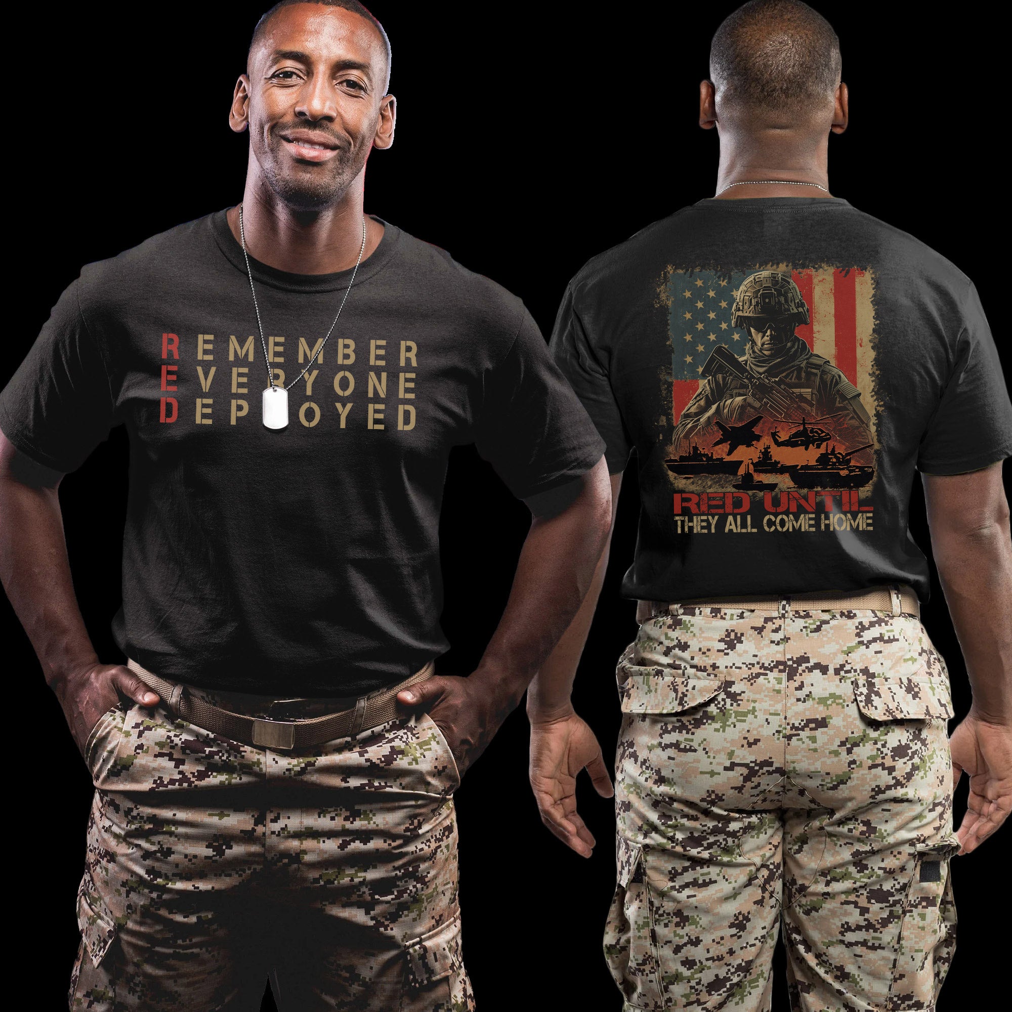 RED Until They All Come Home Remember Everyone Deployed US Military Veteran Support Pride T-Shirt