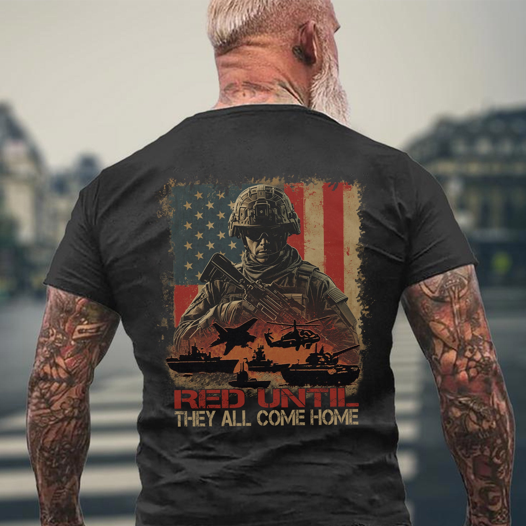 RED Until They All Come Home Remember Everyone Deployed US Military Veteran Support Pride T-Shirt