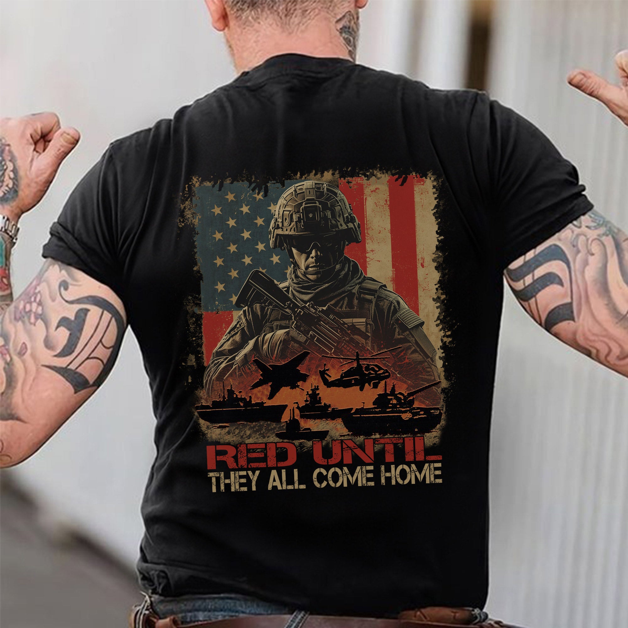 RED Until They All Come Home Remember Everyone Deployed US Military Veteran Support Pride T-Shirt