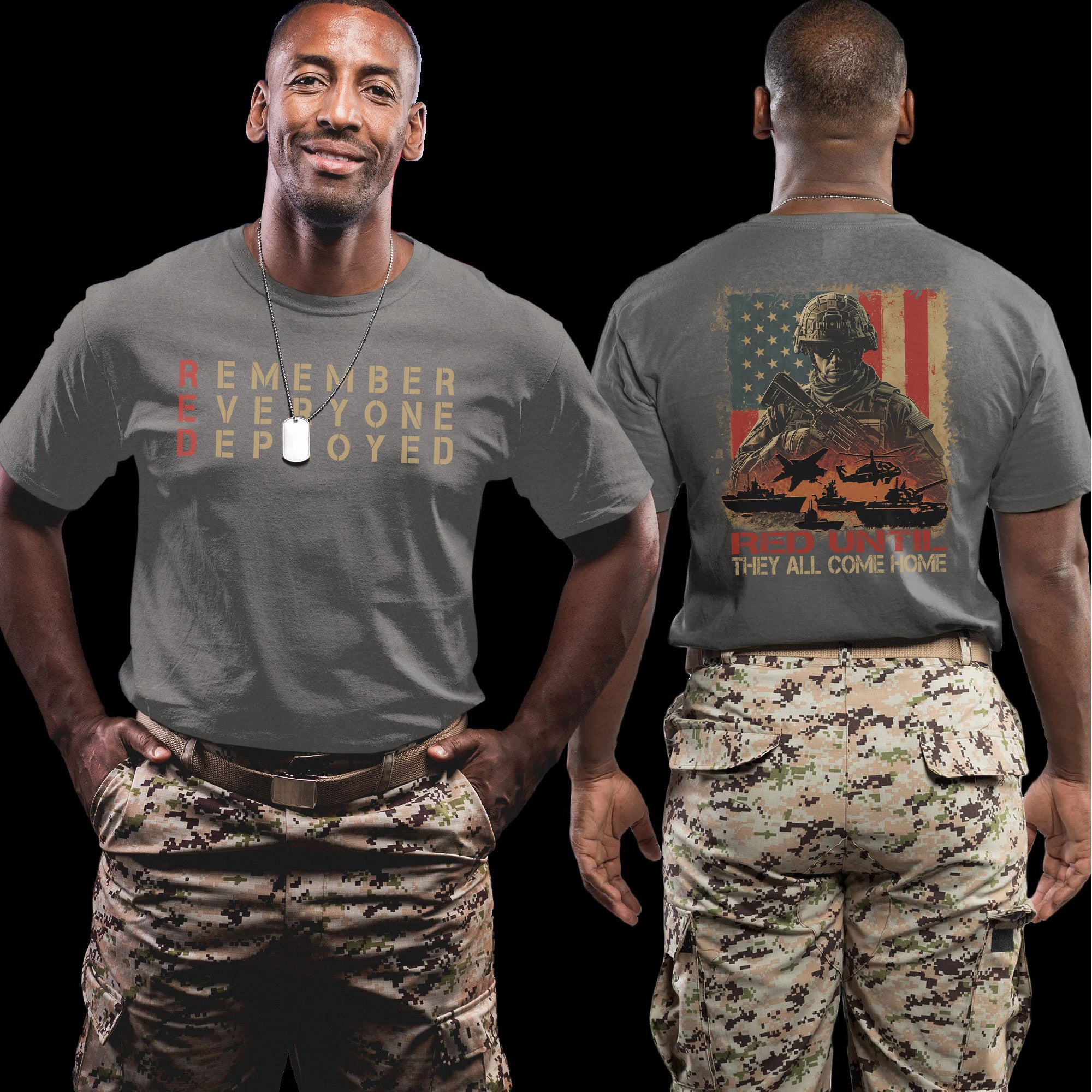 RED Until They All Come Home Remember Everyone Deployed US Military Veteran Support Pride T-Shirt