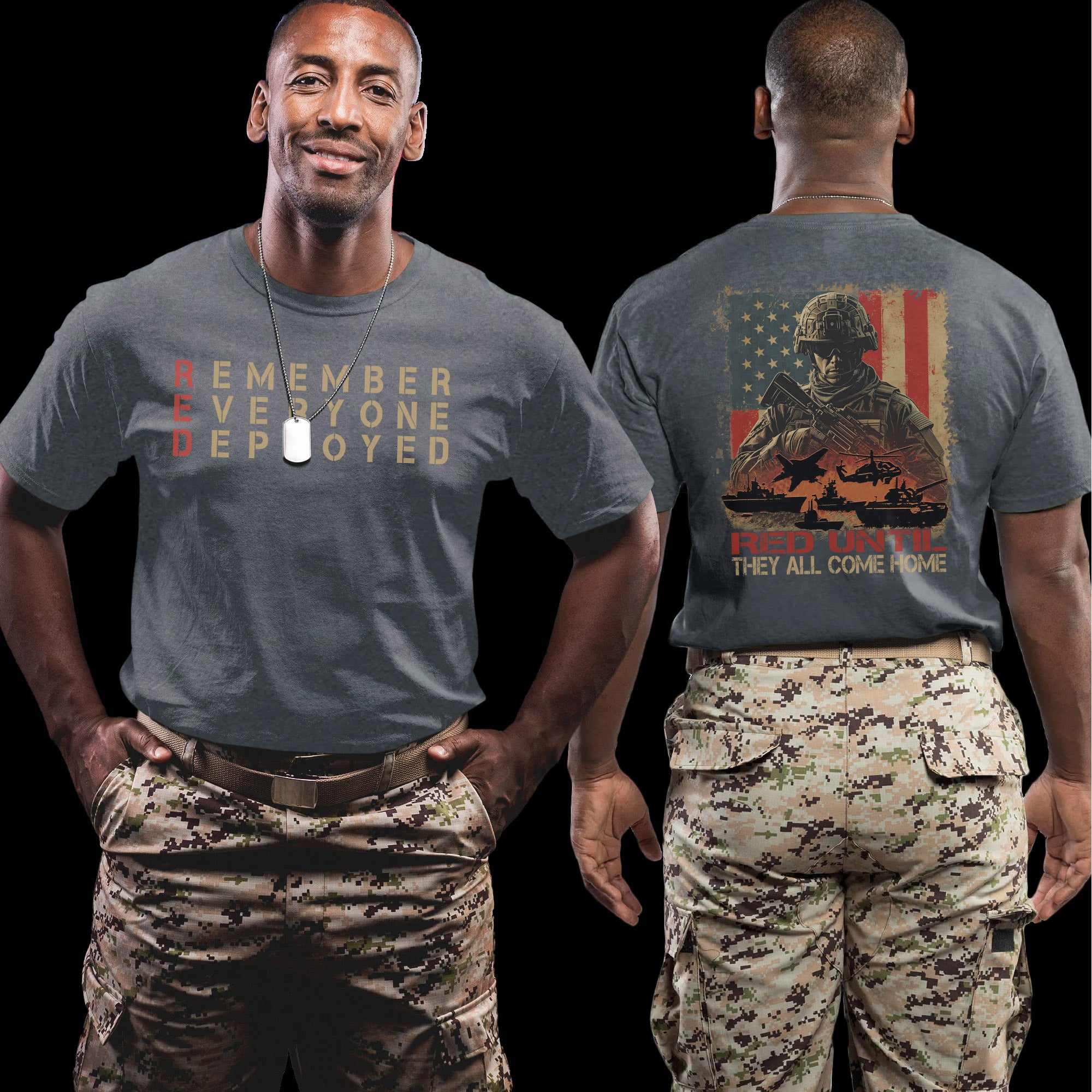 RED Until They All Come Home Remember Everyone Deployed US Military Veteran Support Pride T-Shirt