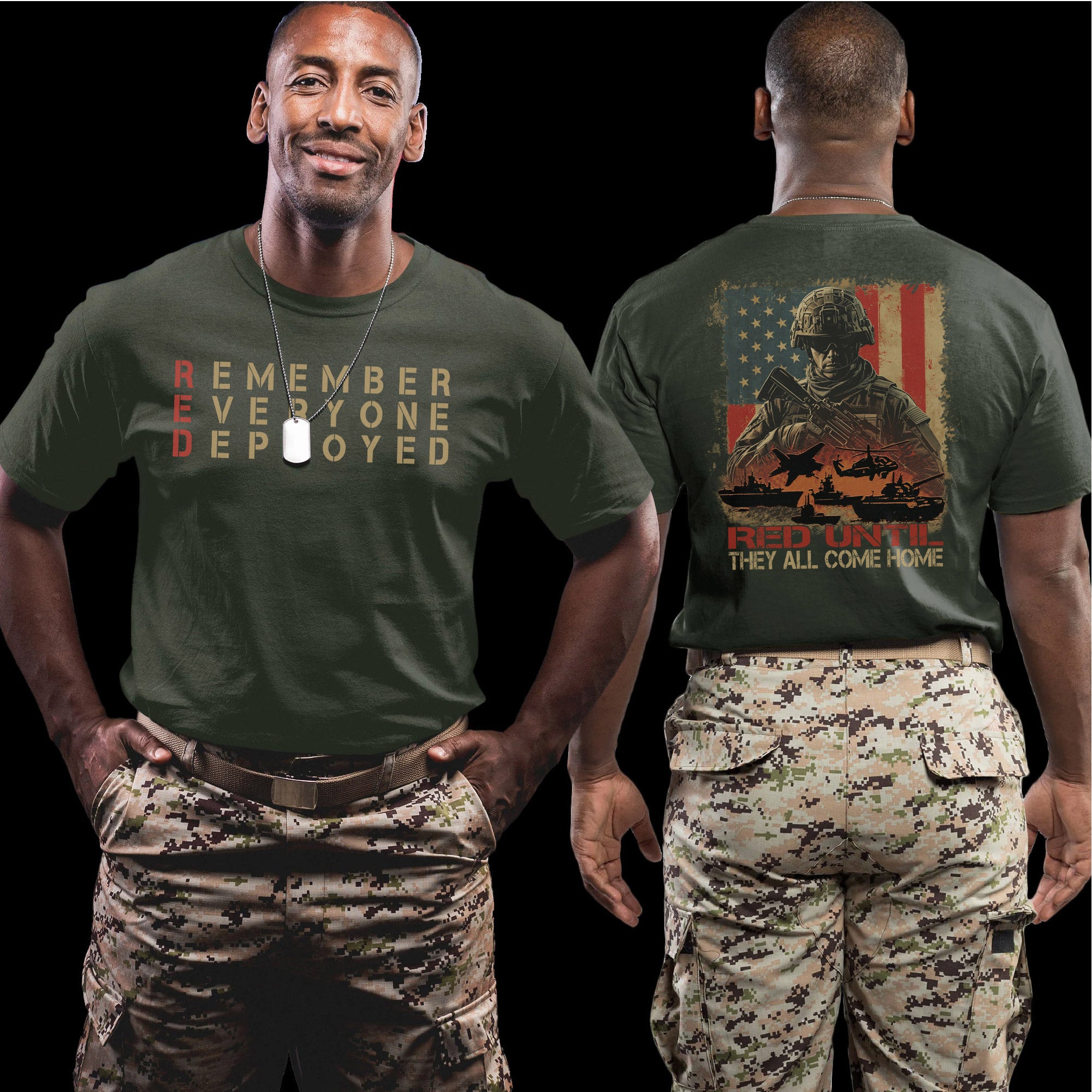 RED Until They All Come Home Remember Everyone Deployed US Military Veteran Support Pride T-Shirt