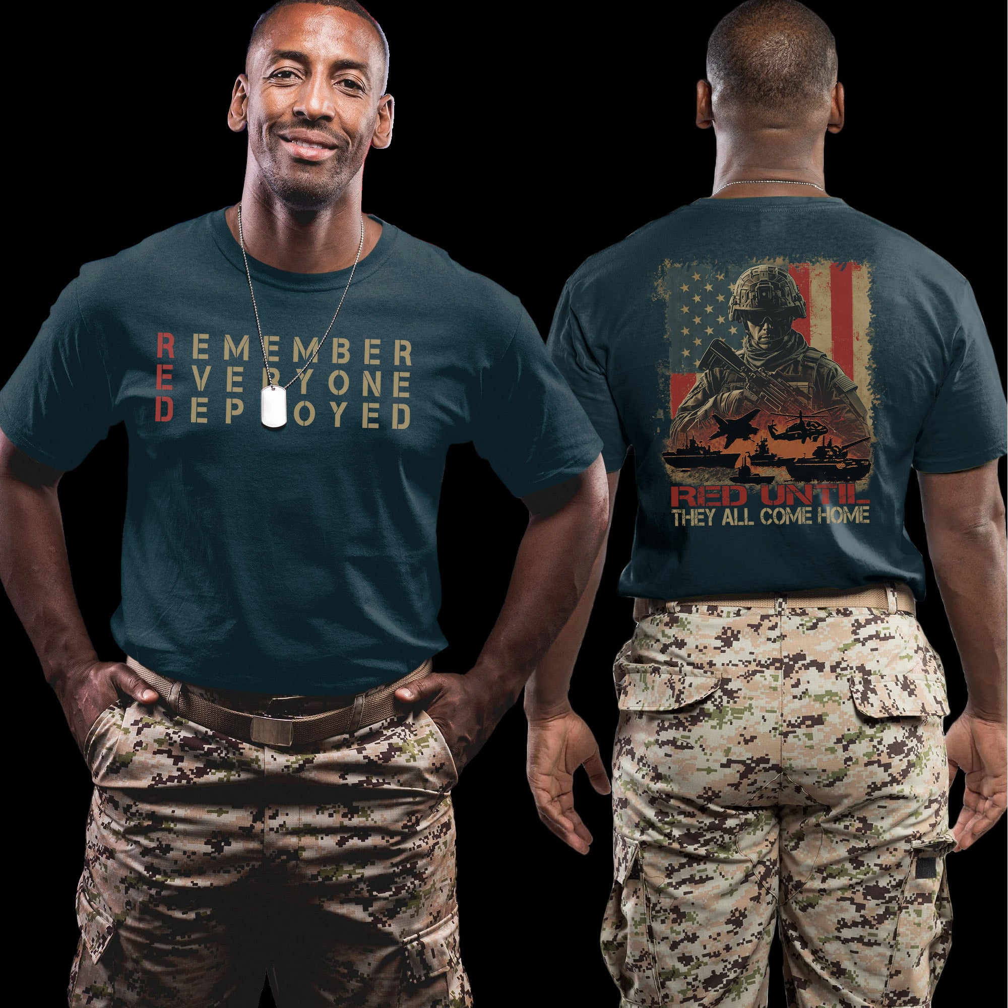 RED Until They All Come Home Remember Everyone Deployed US Military Veteran Support Pride T-Shirt